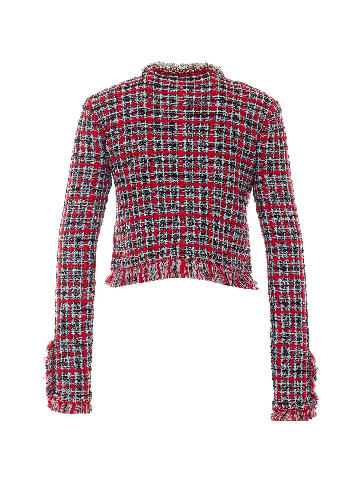 check frayed knit jacket