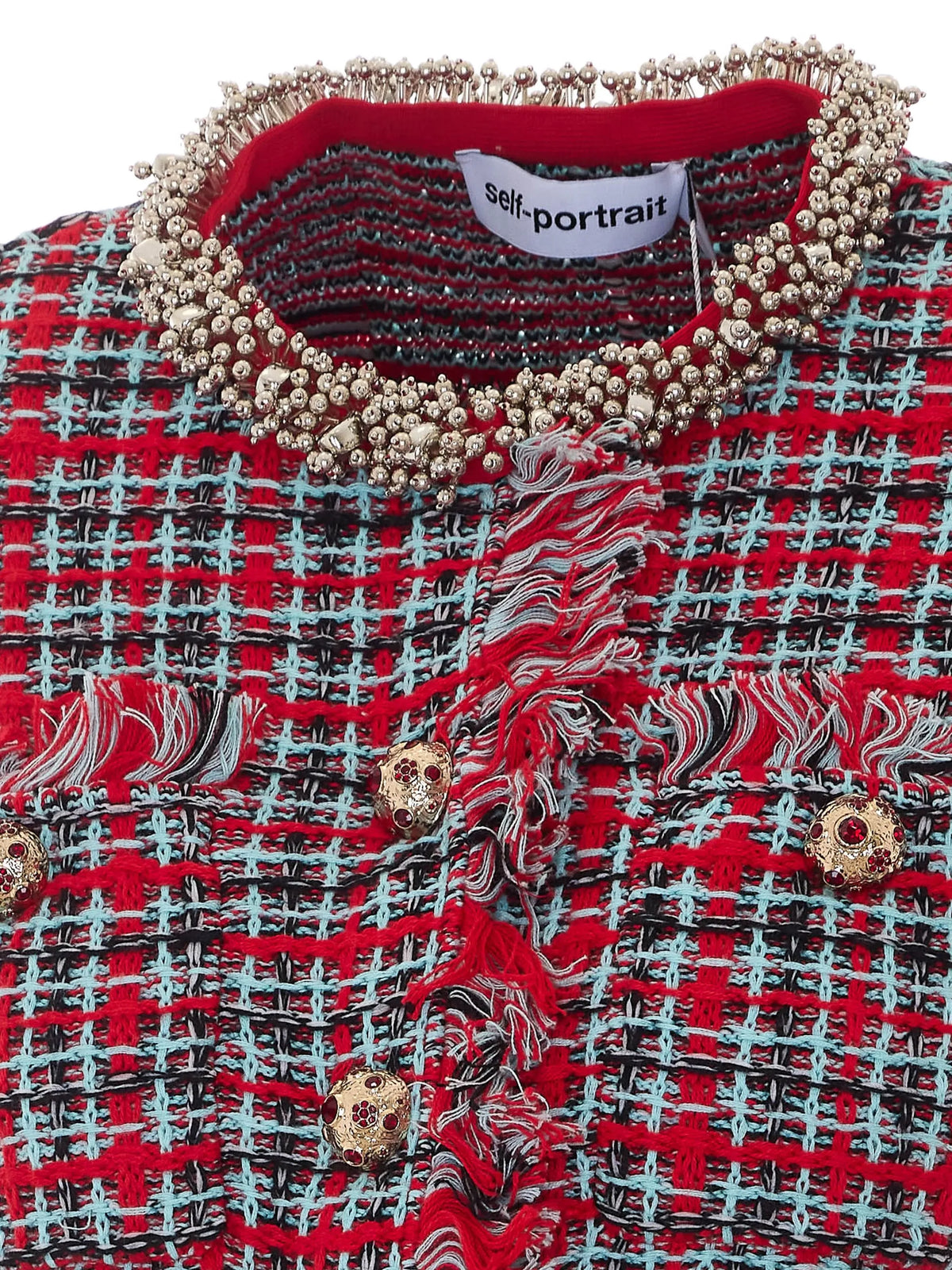 check frayed knit jacket