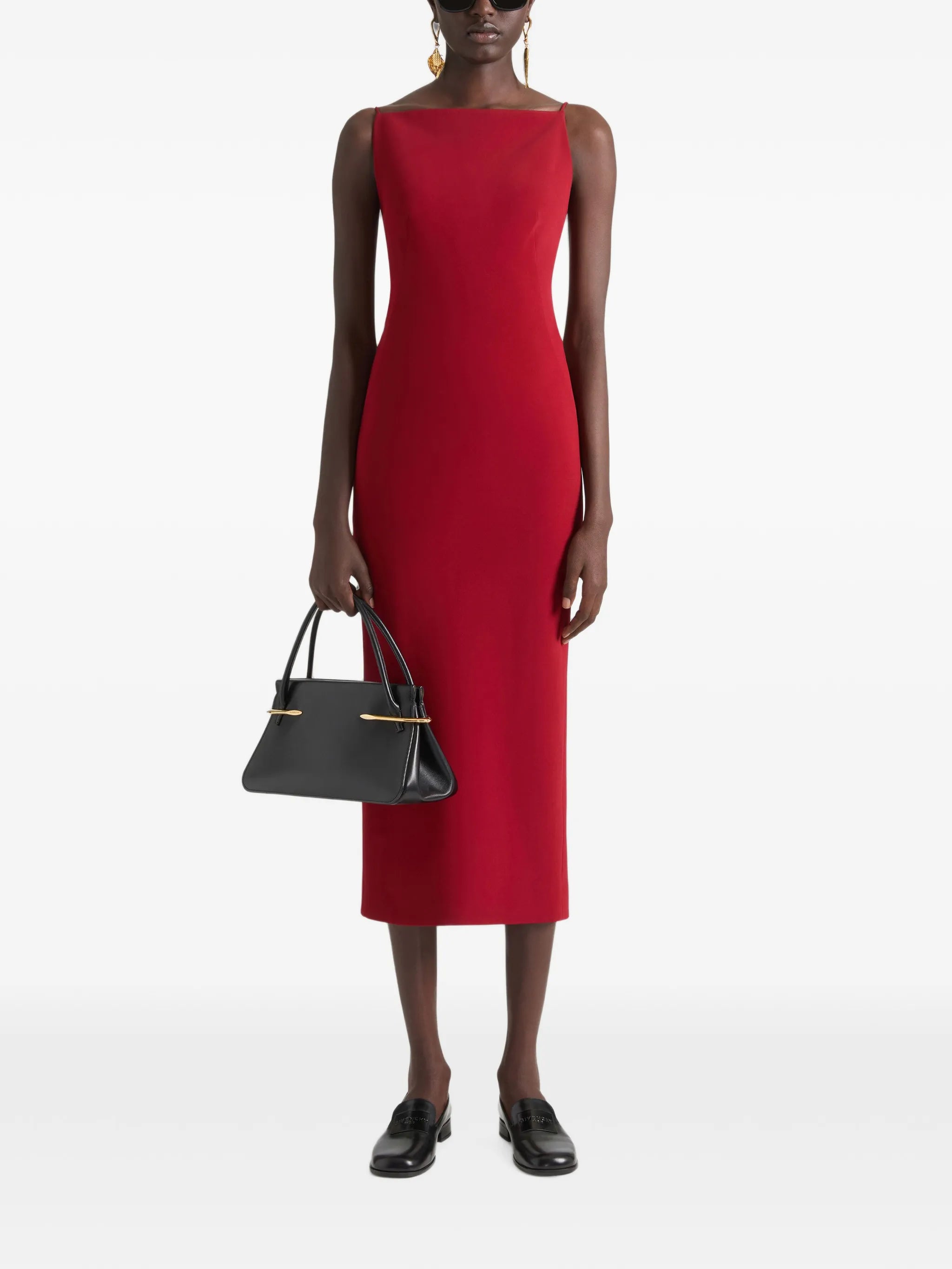 sliced midi dress in crepe cady