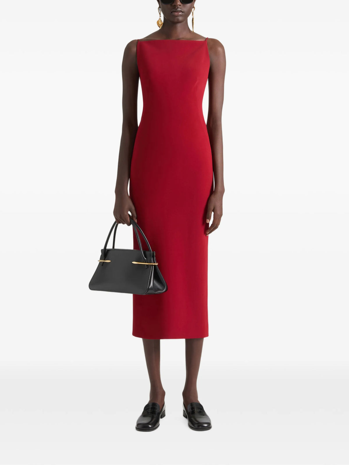 sliced midi dress in crepe cady