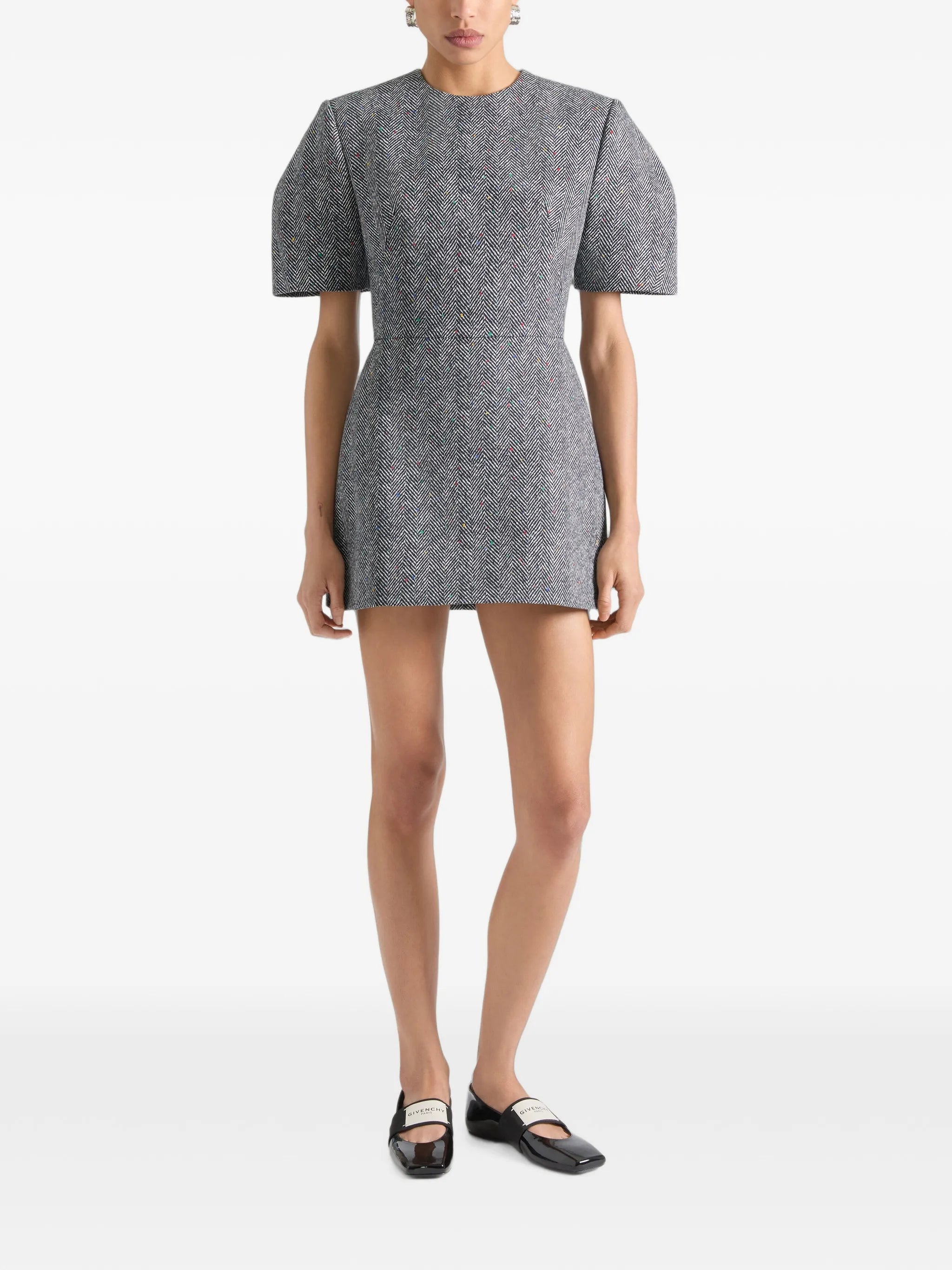 Cocoon mini dress in cotton herringbone