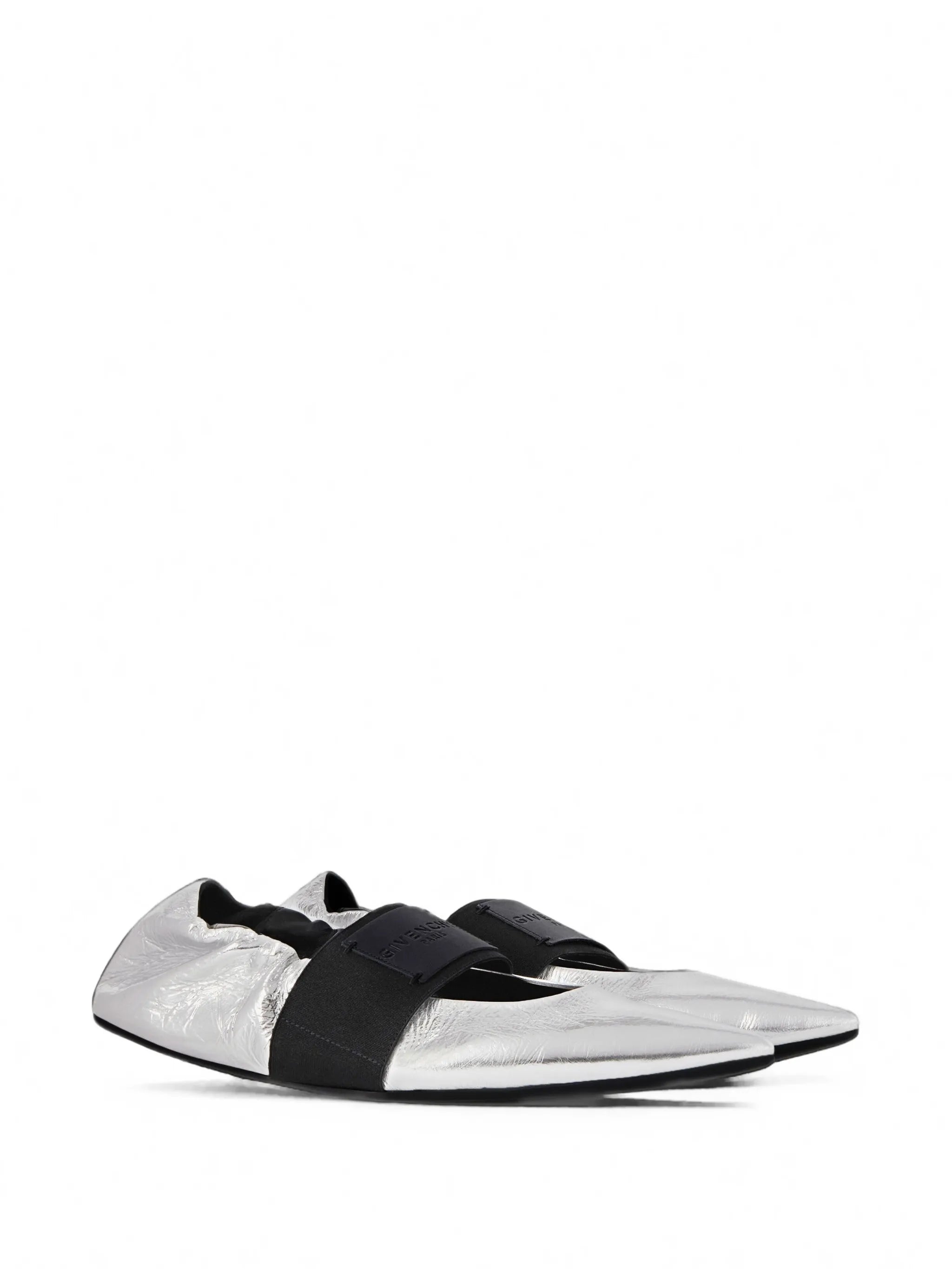crush ballerinas in wrinkled-effect metallic leather