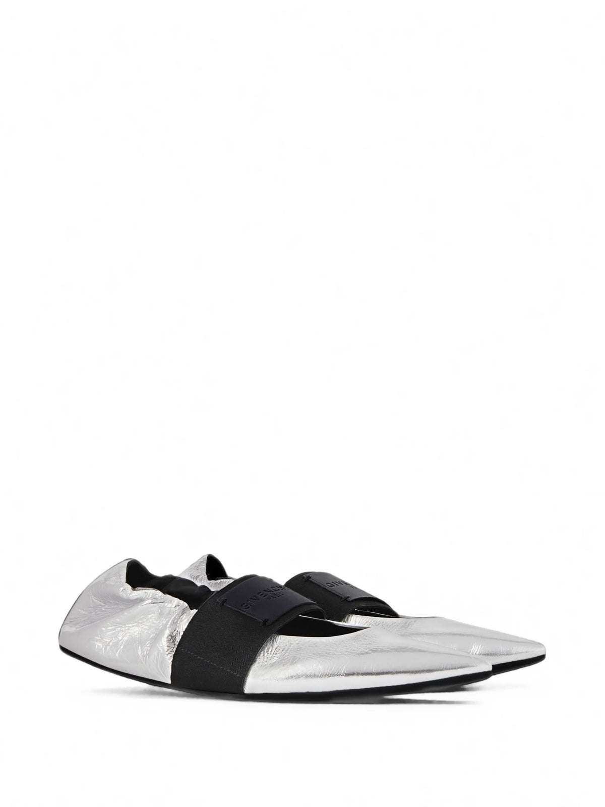 crush ballerinas in wrinkled-effect metallic leather
