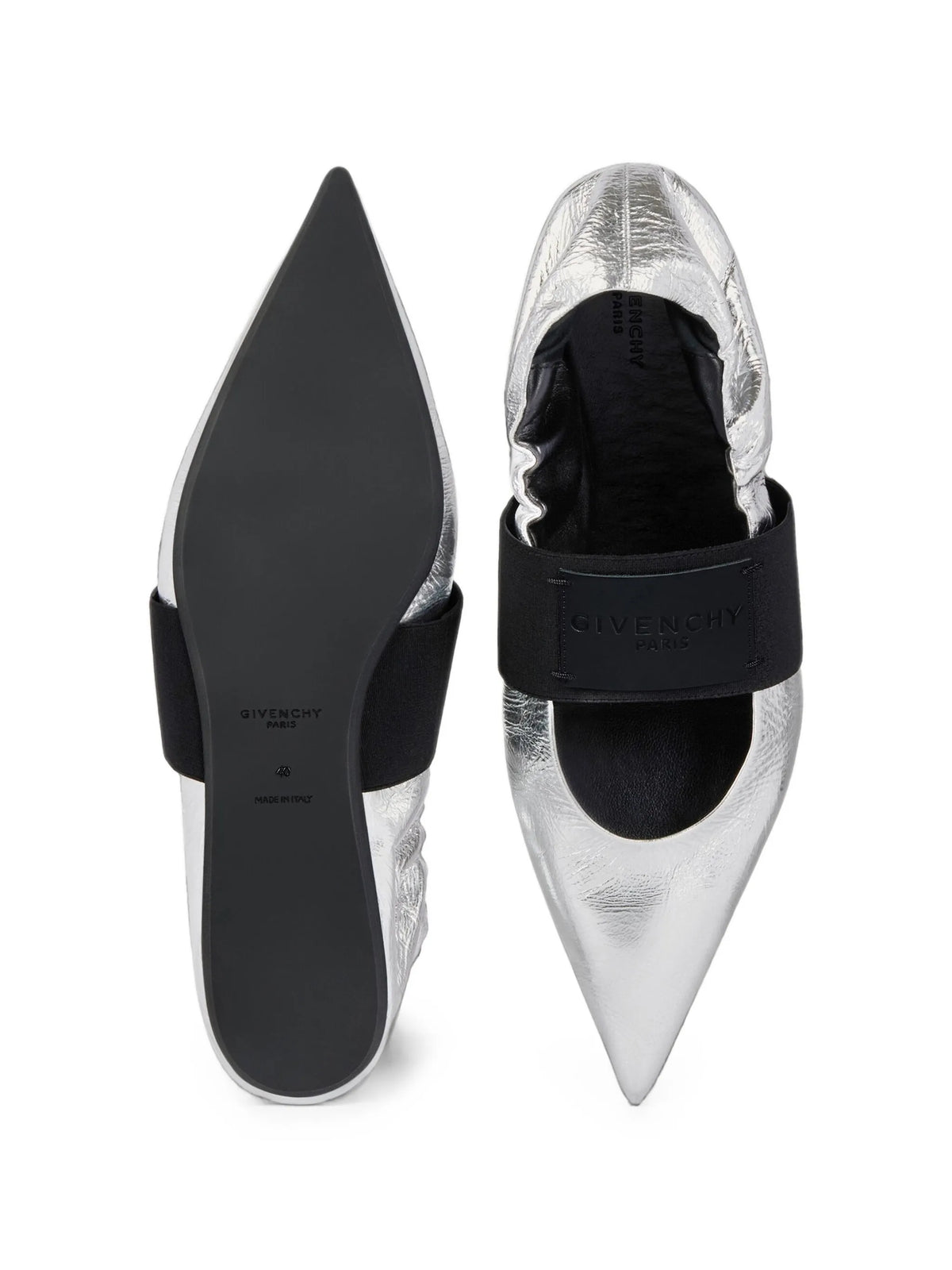 crush ballerinas in wrinkled-effect metallic leather