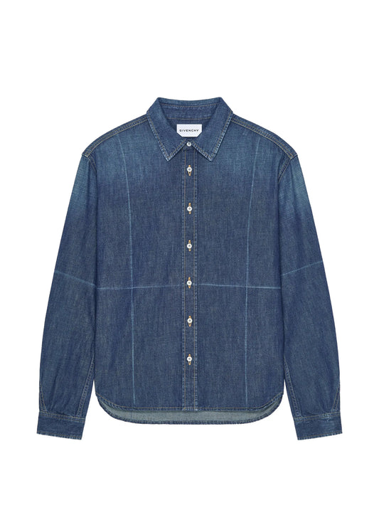 shirt in indigo blue denim with folded effect