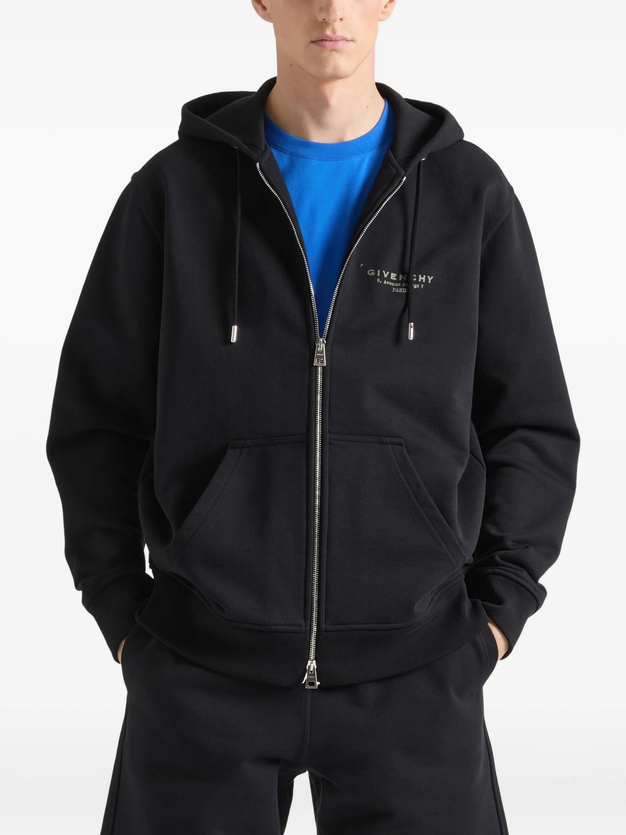 zipped hoodie in fleece with stamp print