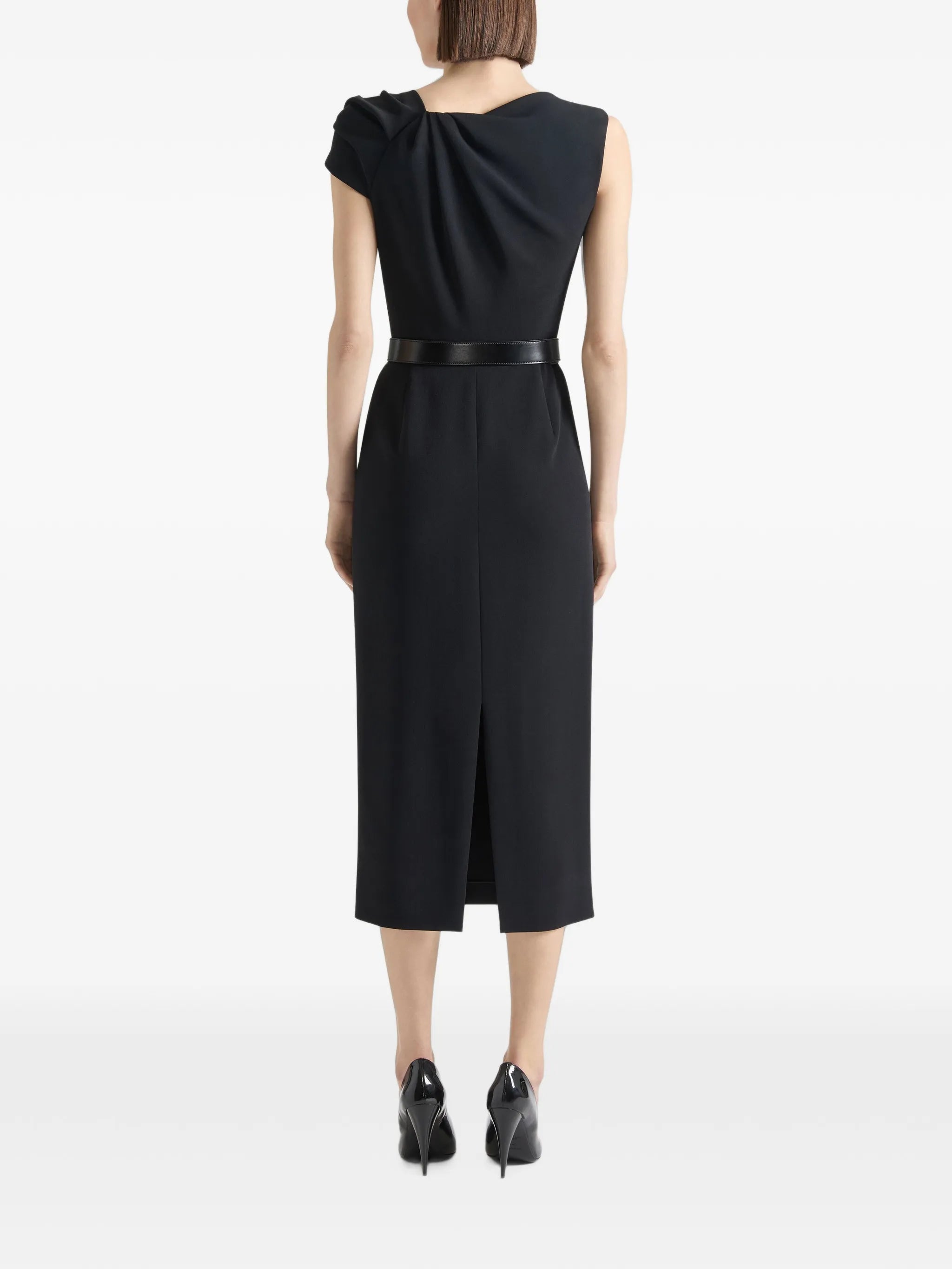 draped pencil dress in crepe cady