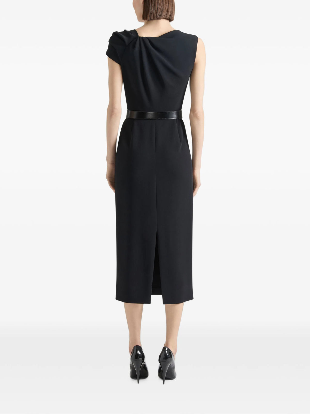 draped pencil dress in crepe cady