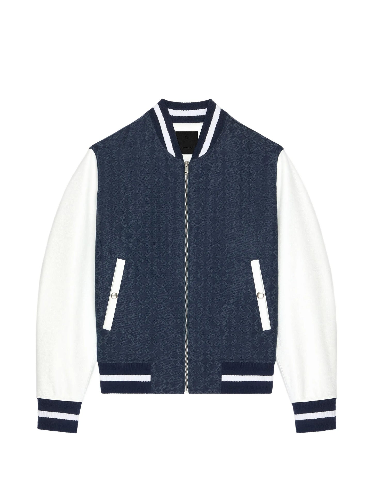 monogram-pattern varsity jacket