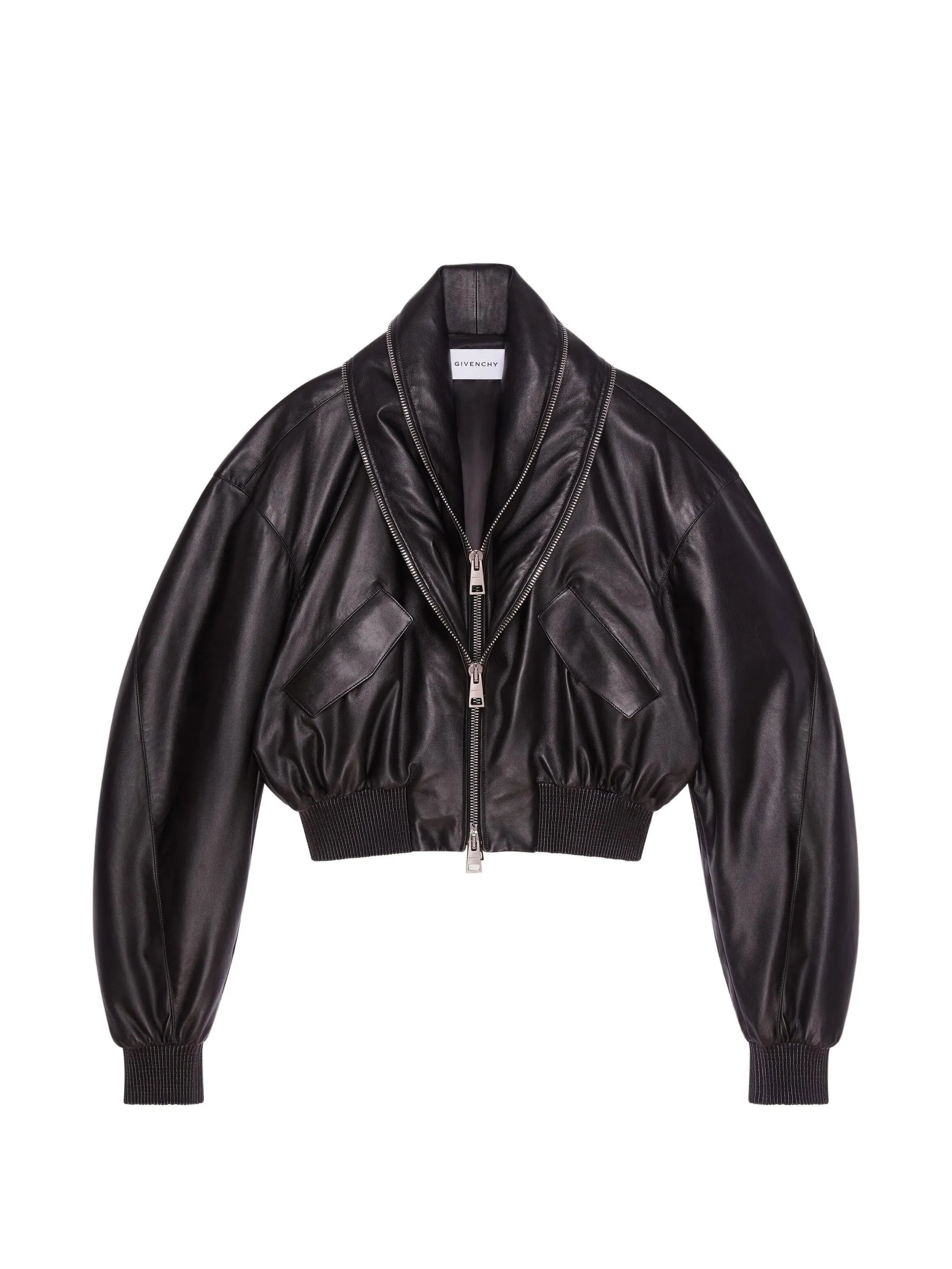 bomber with zipped shawl collar in leather