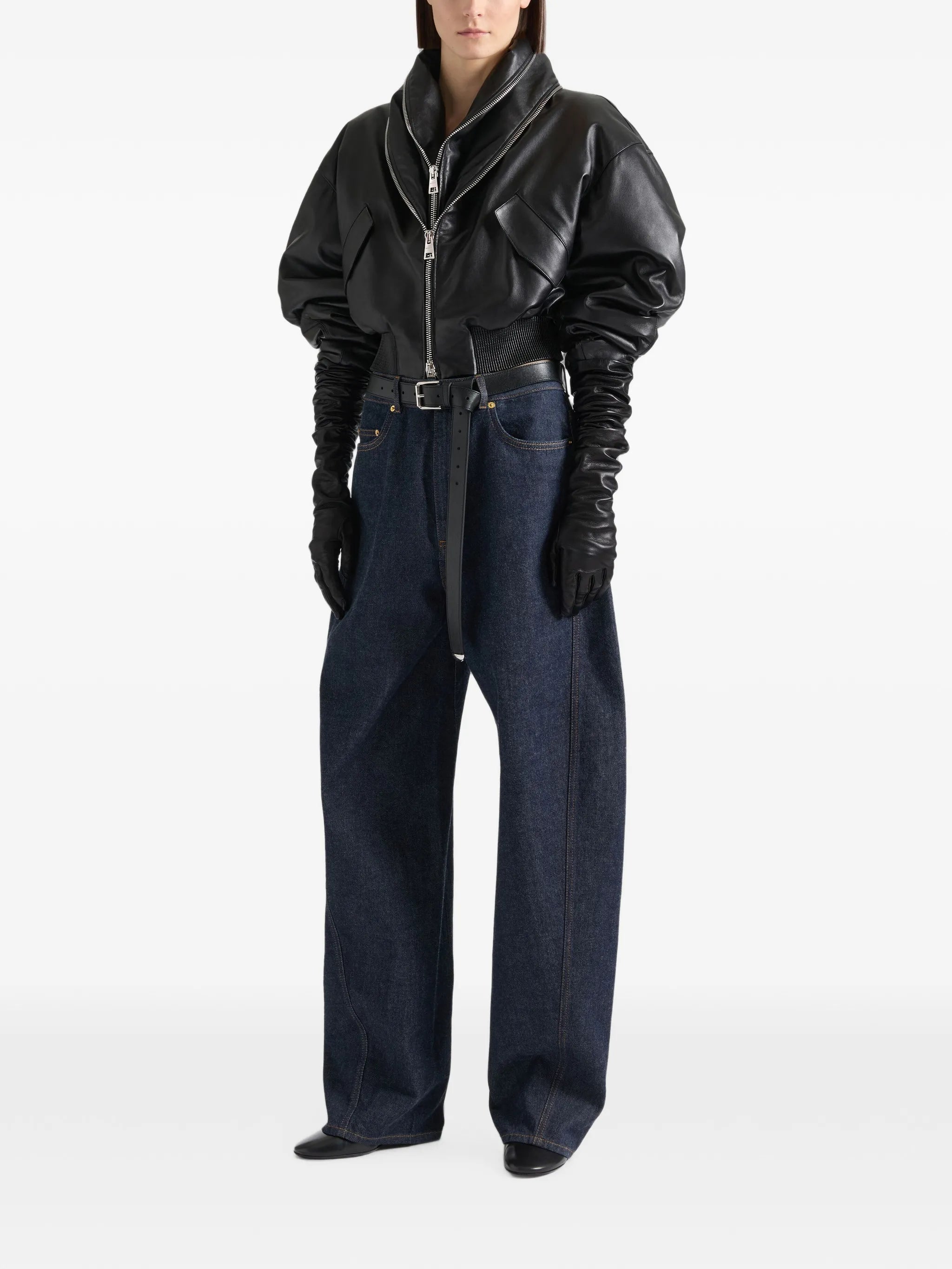bomber with zipped shawl collar in leather