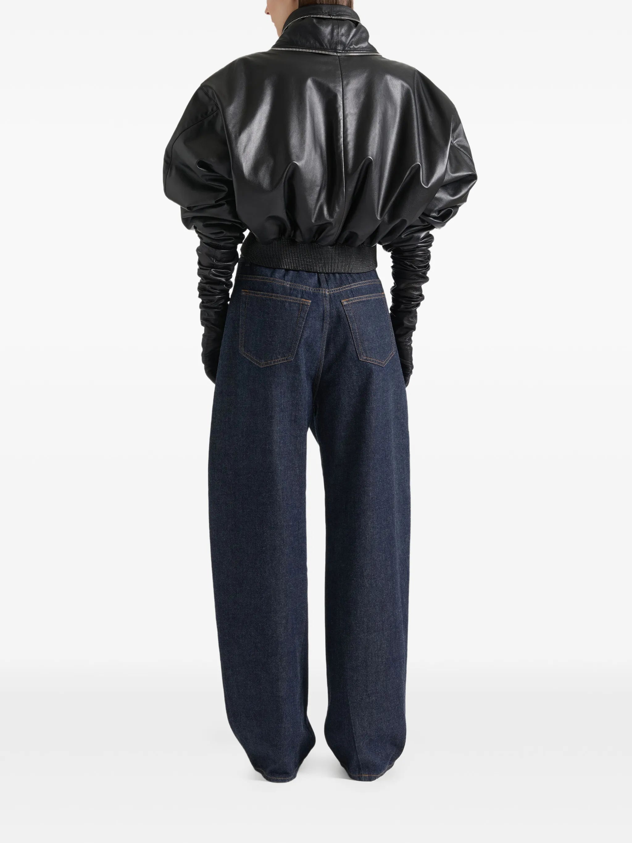 bomber with zipped shawl collar in leather