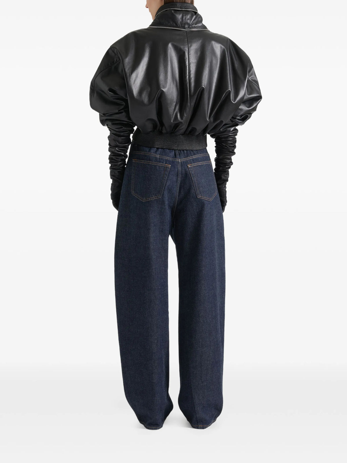 bomber with zipped shawl collar in leather