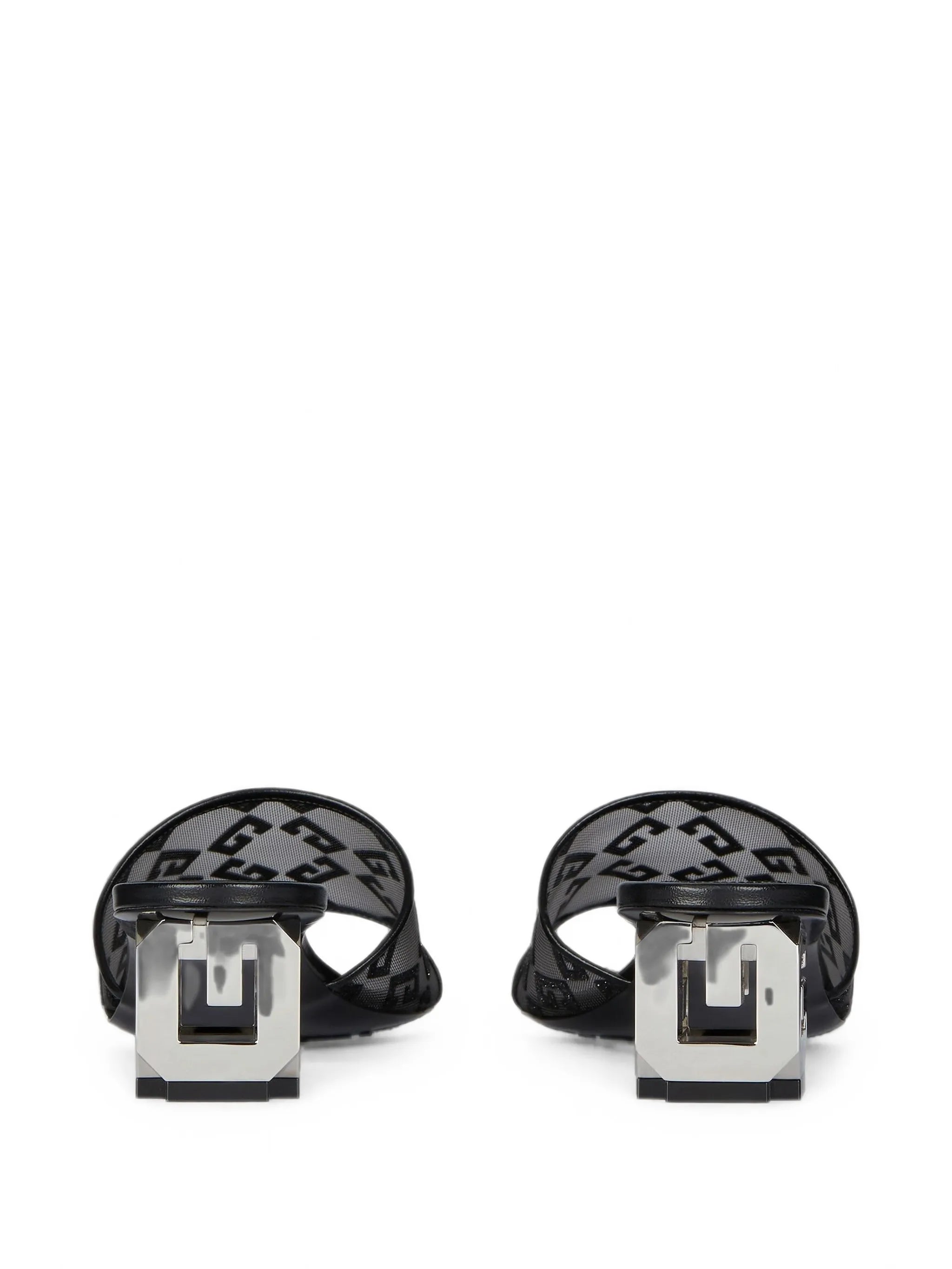 G Cube mules in monogram 72 mesh with lurex