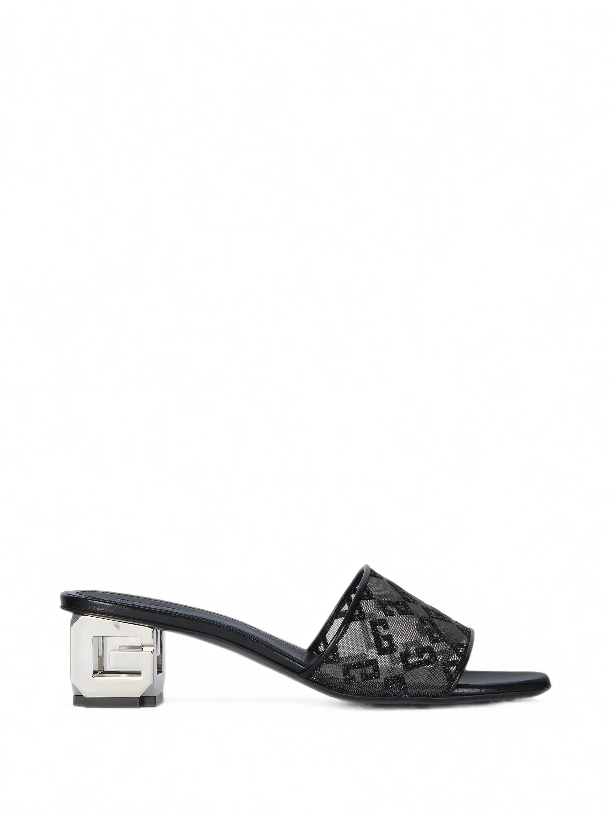 G Cube mules in monogram 72 mesh with lurex