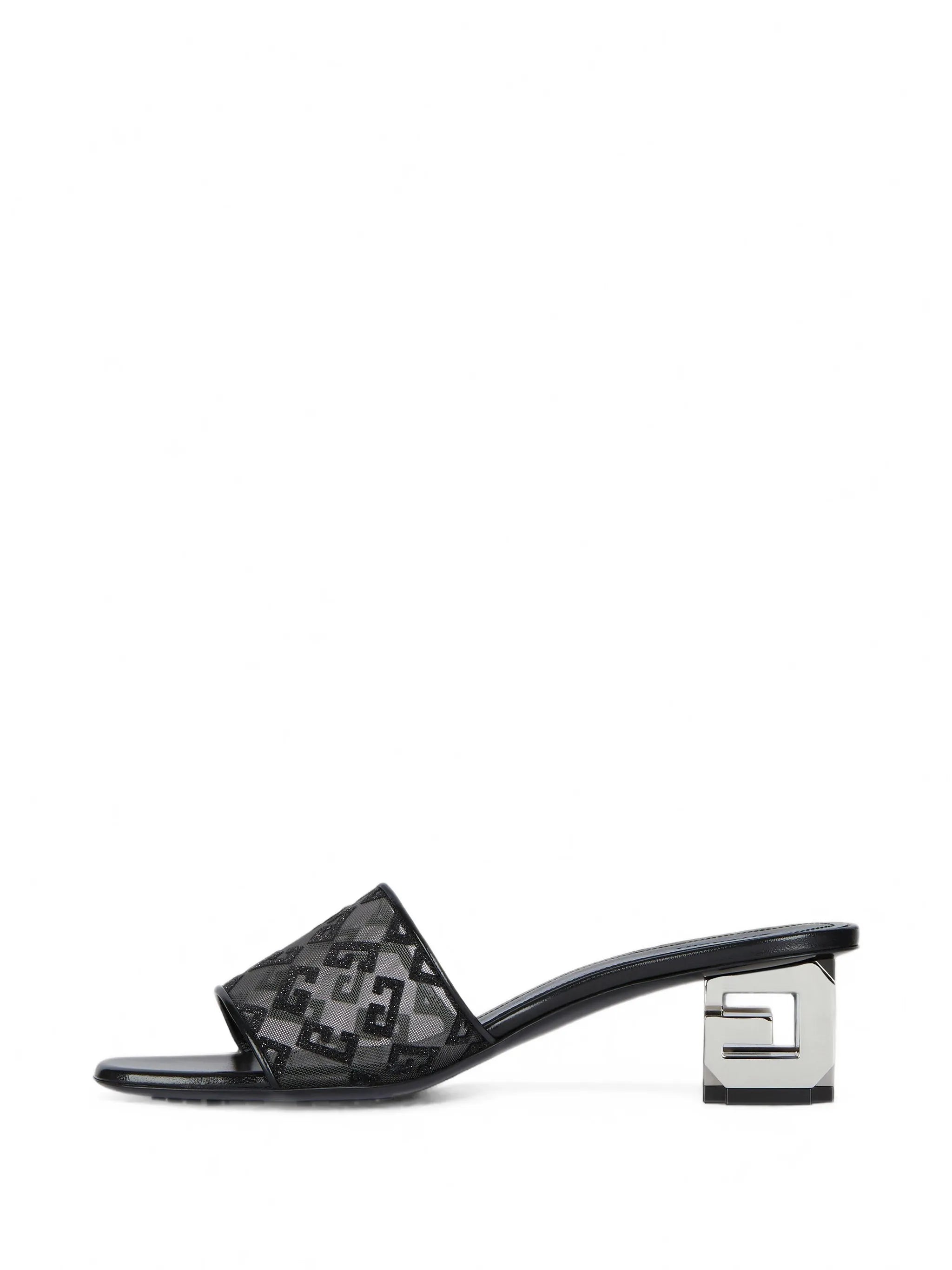 G Cube mules in monogram 72 mesh with lurex