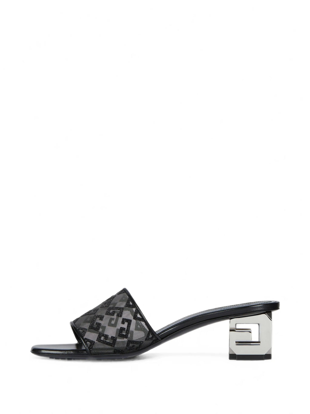 G Cube mules in monogram 72 mesh with lurex