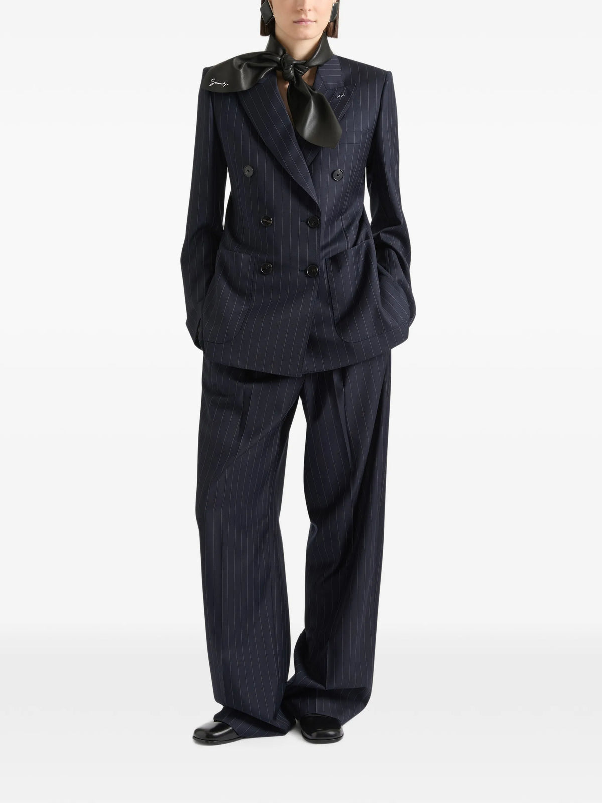 double pleat striped pants in wool
