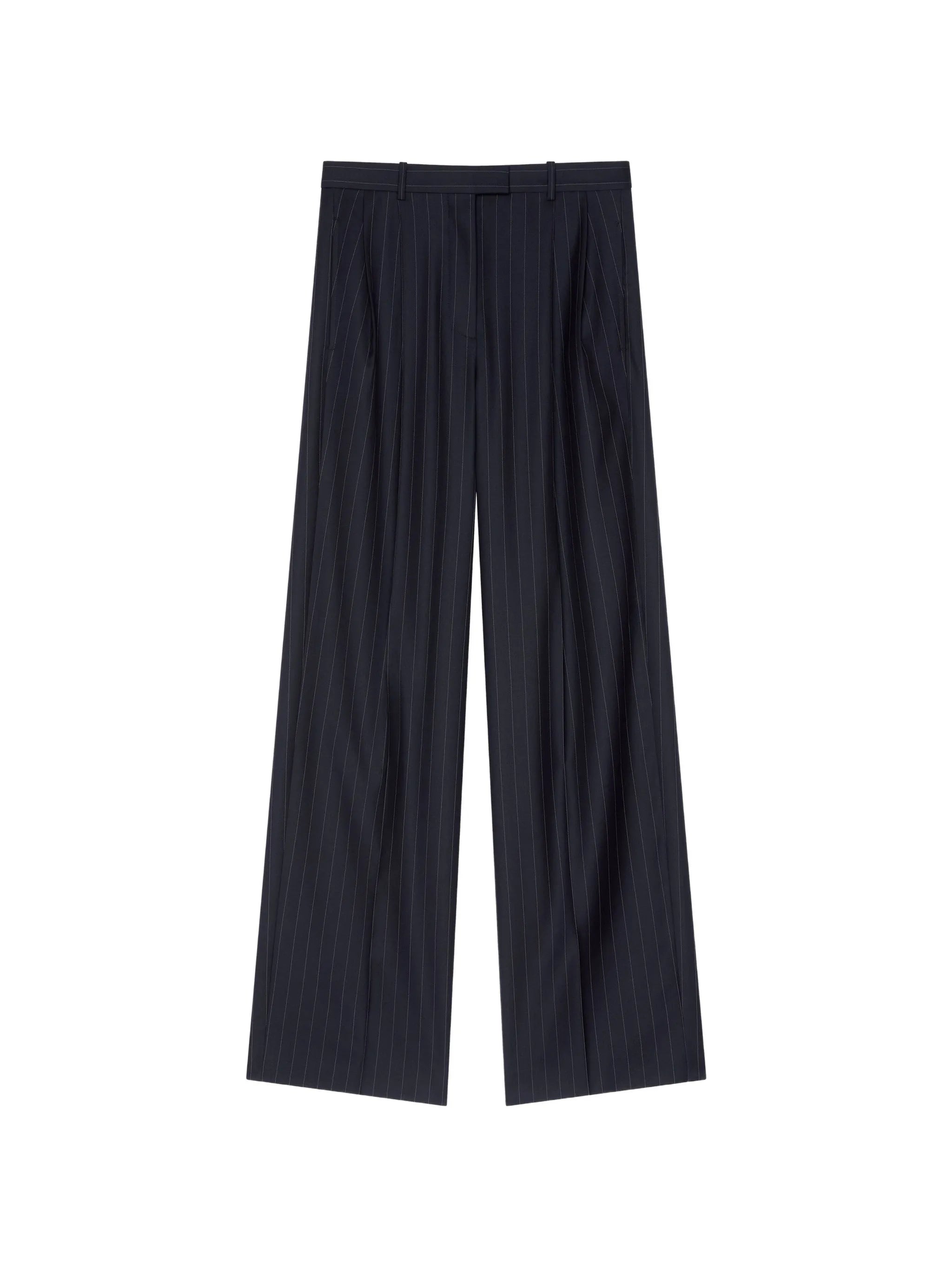 double pleat striped pants in wool