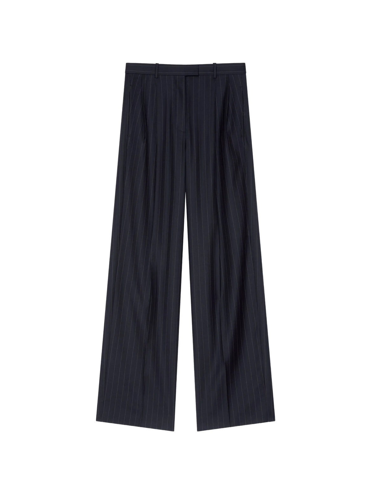 double pleat striped pants in wool