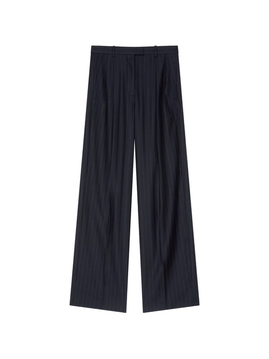 double pleat striped pants in wool