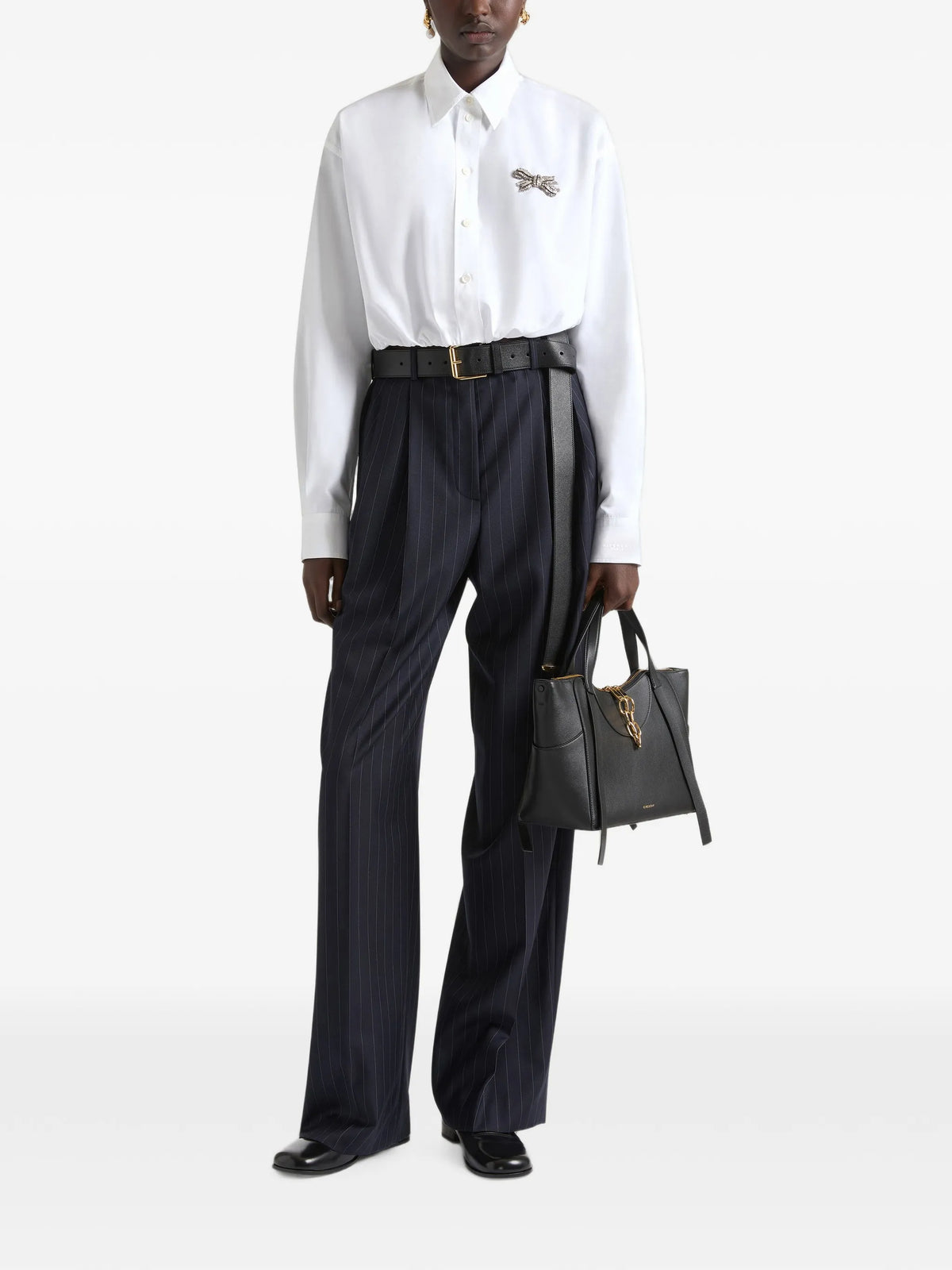 double pleat striped pants in wool