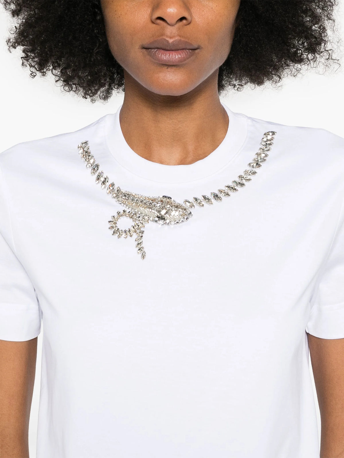 slim fit T-shirt in cotton with crystals snake