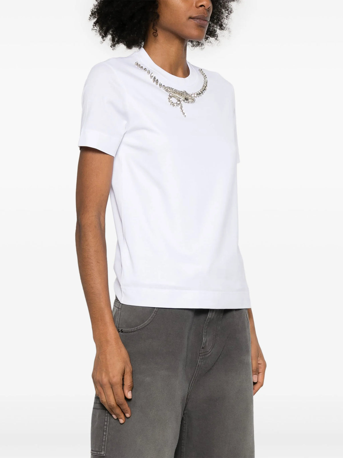 slim fit T-shirt in cotton with crystals snake