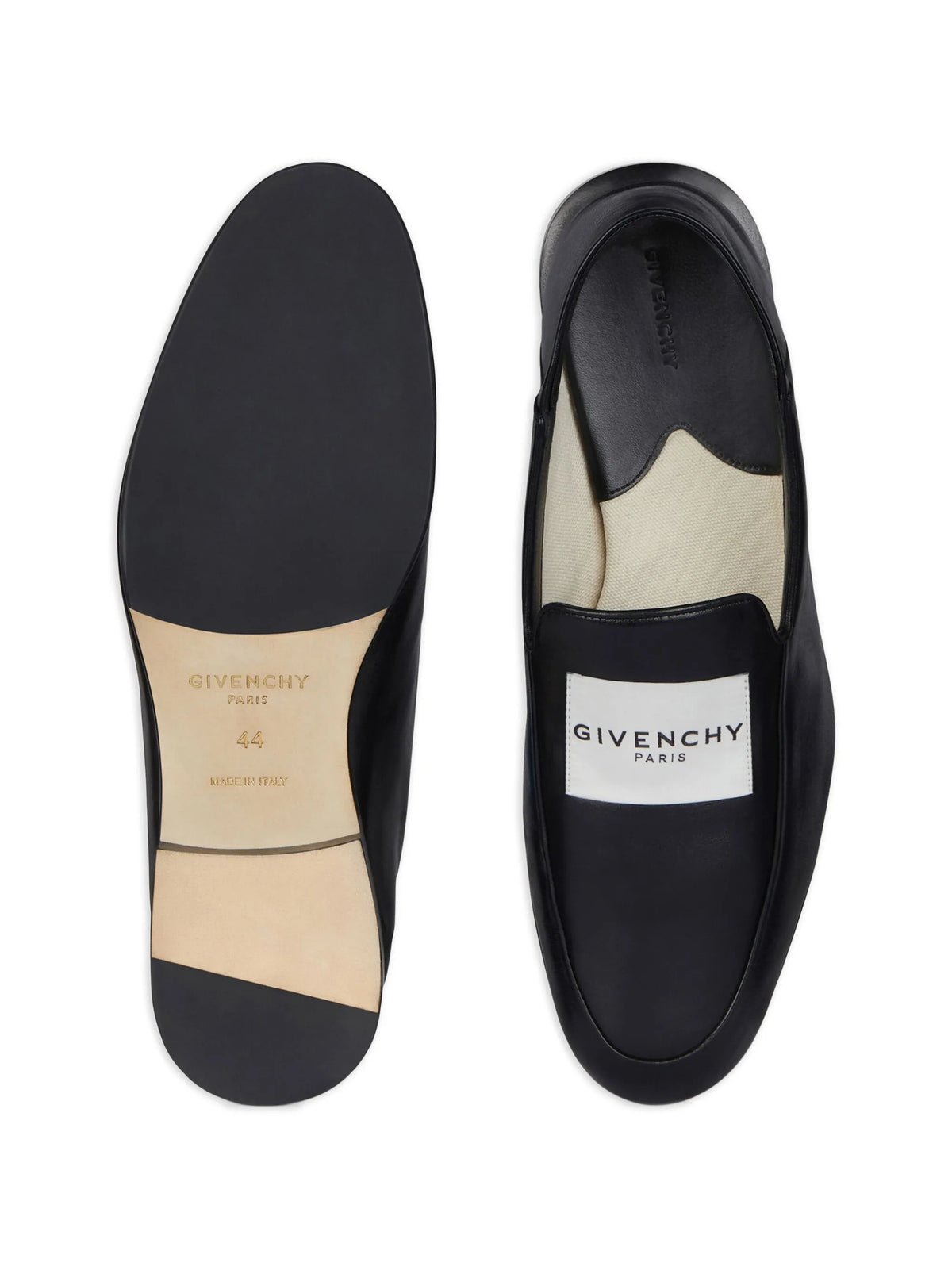 label loafers in shiny leather