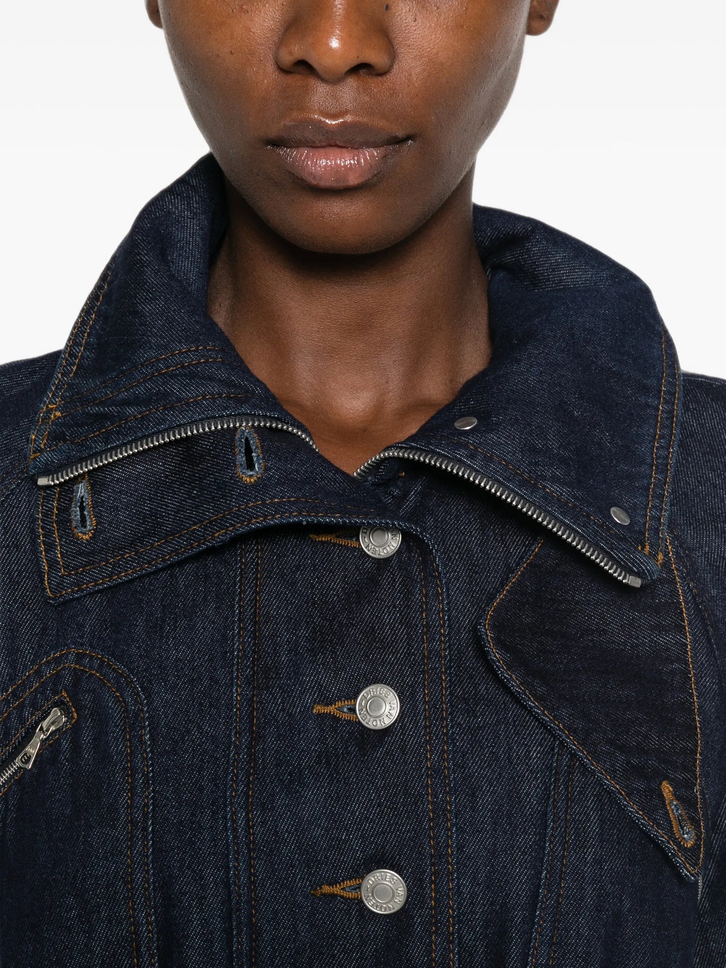high-neck elasticated-hem denim jacket