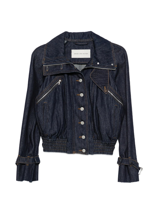 high-neck elasticated-hem denim jacket