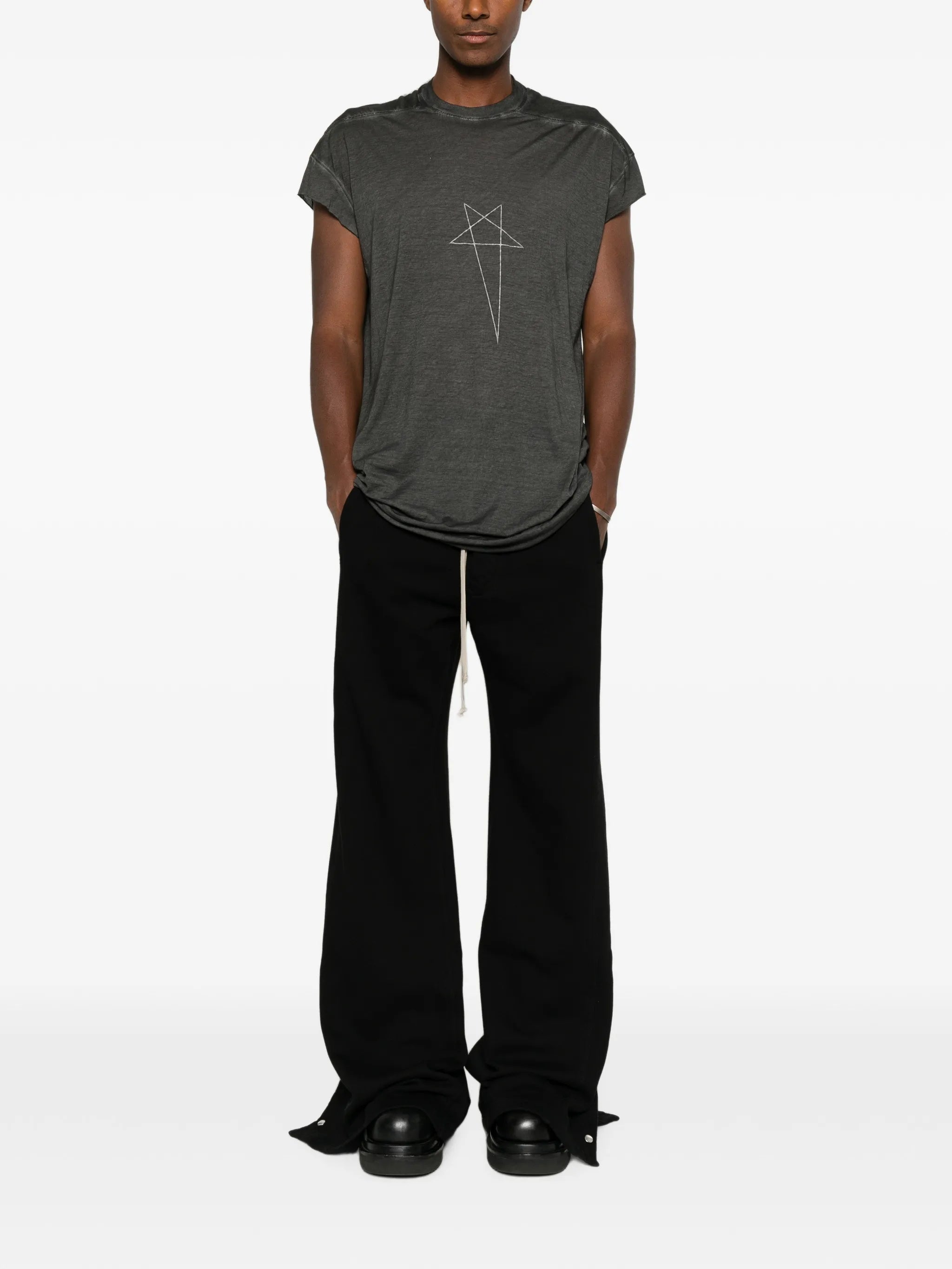 Tower Rick s jumbo SL T in faded black/silver stonewashed cotton gauze jersey
