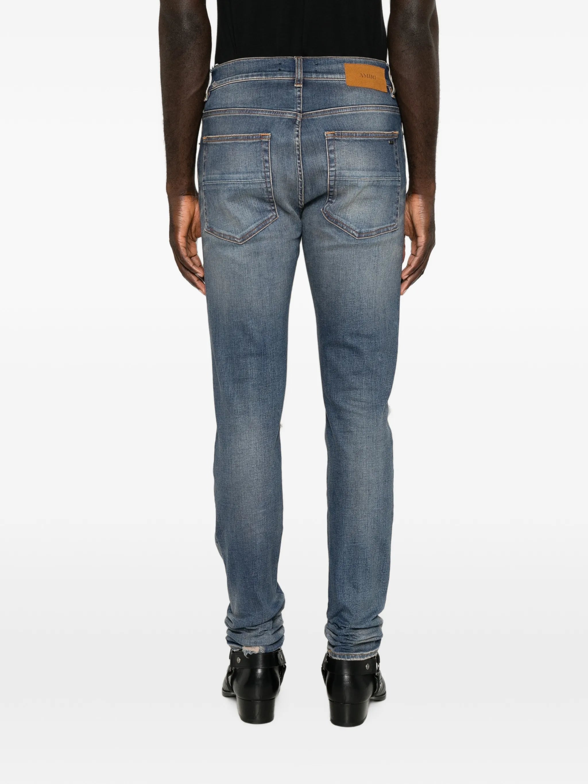 distressed patchwork jeans