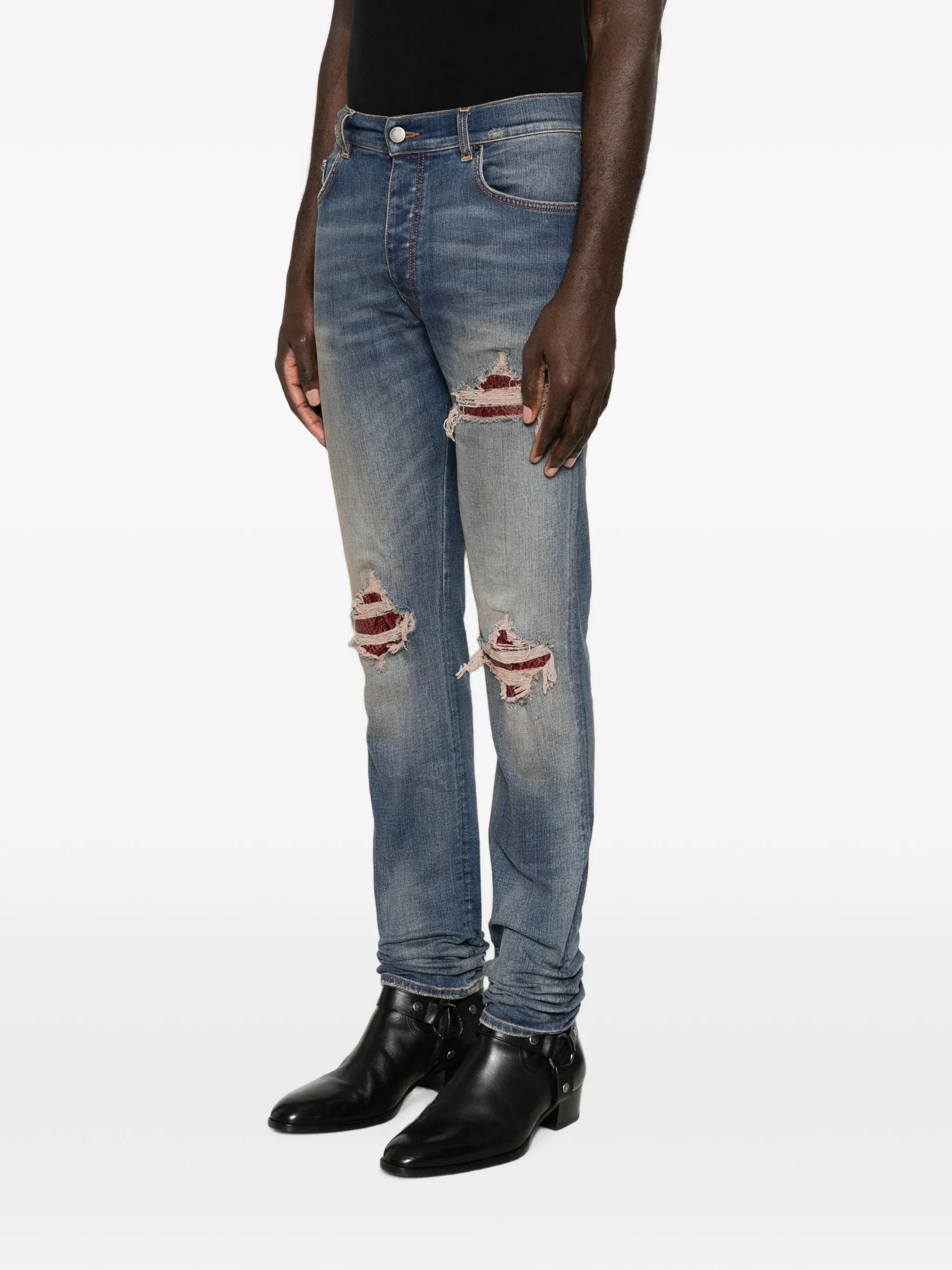 distressed patchwork jeans