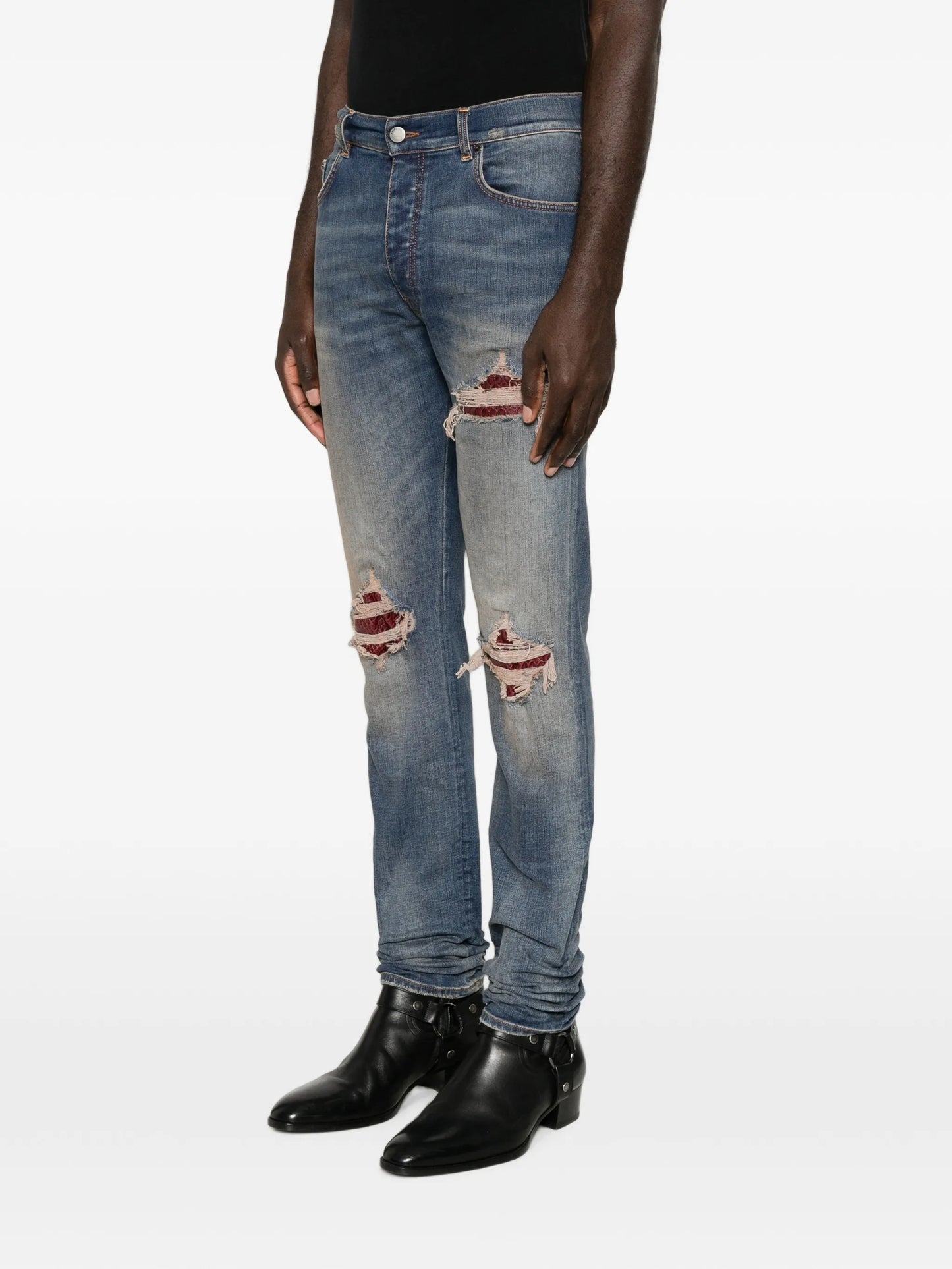 distressed patchwork jeans