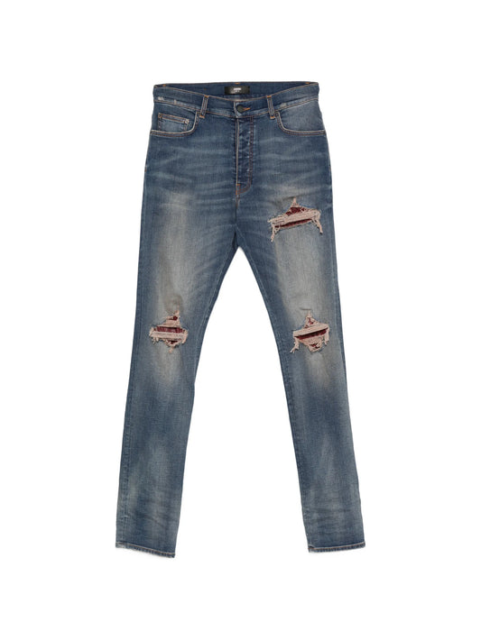 distressed patchwork jeans