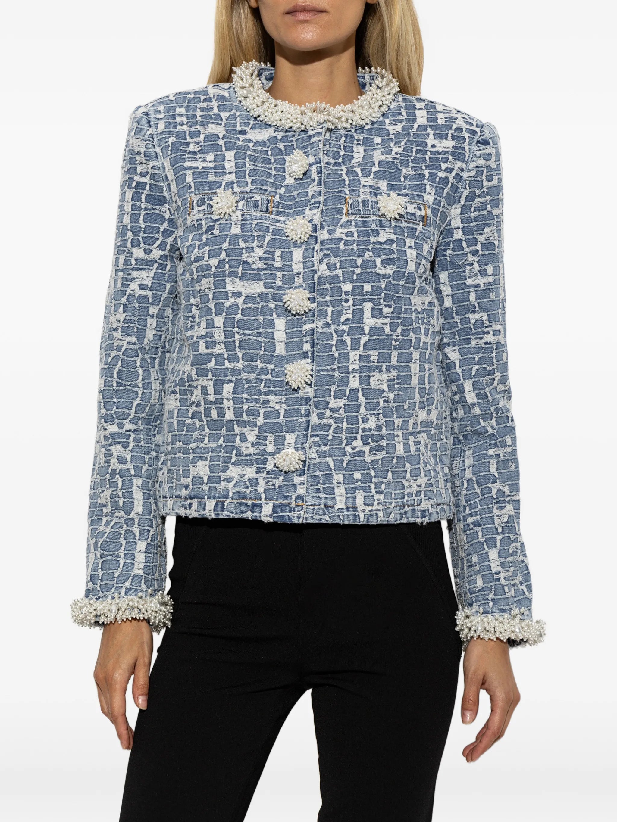 blue textured denim jacket