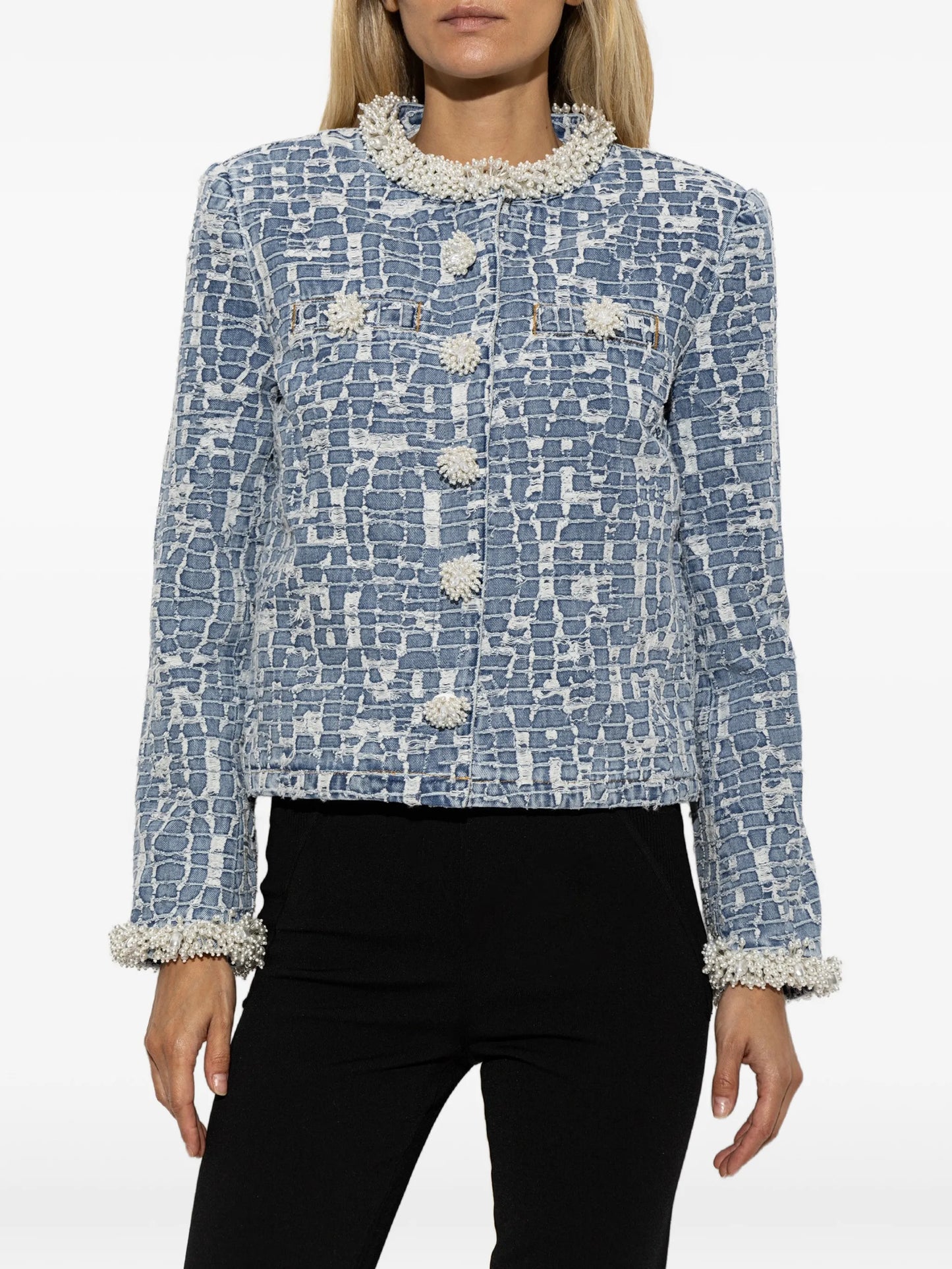 blue textured denim jacket