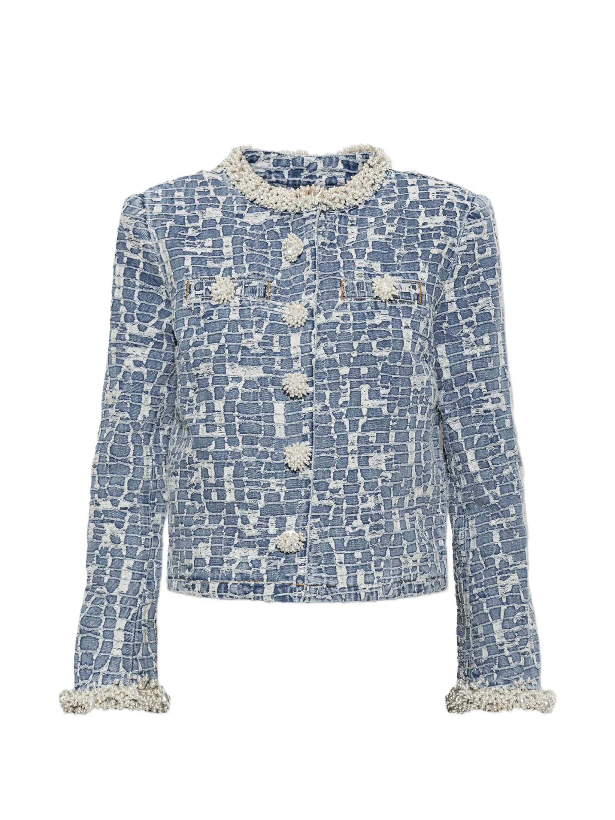 blue textured denim jacket