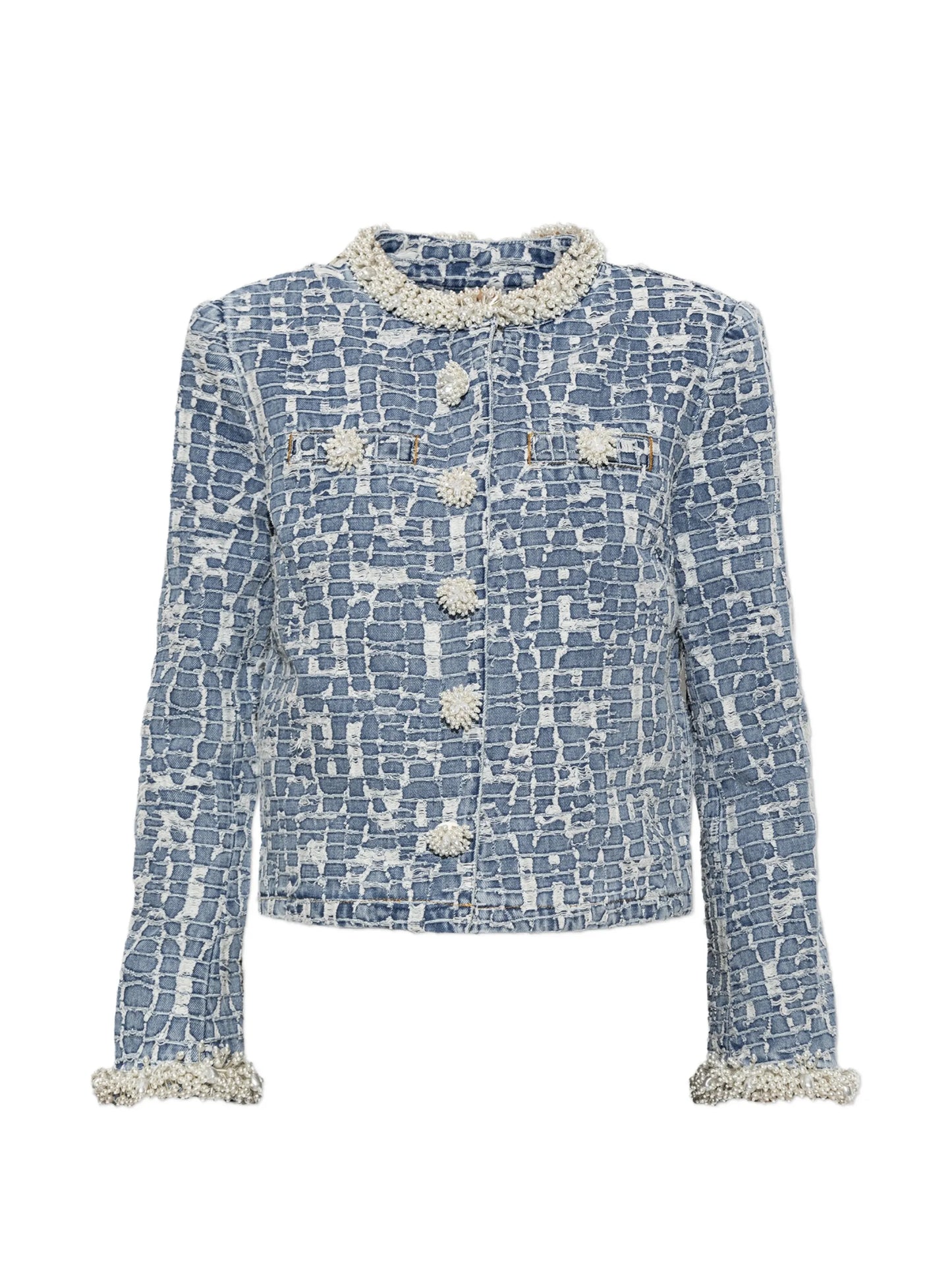 blue textured denim jacket