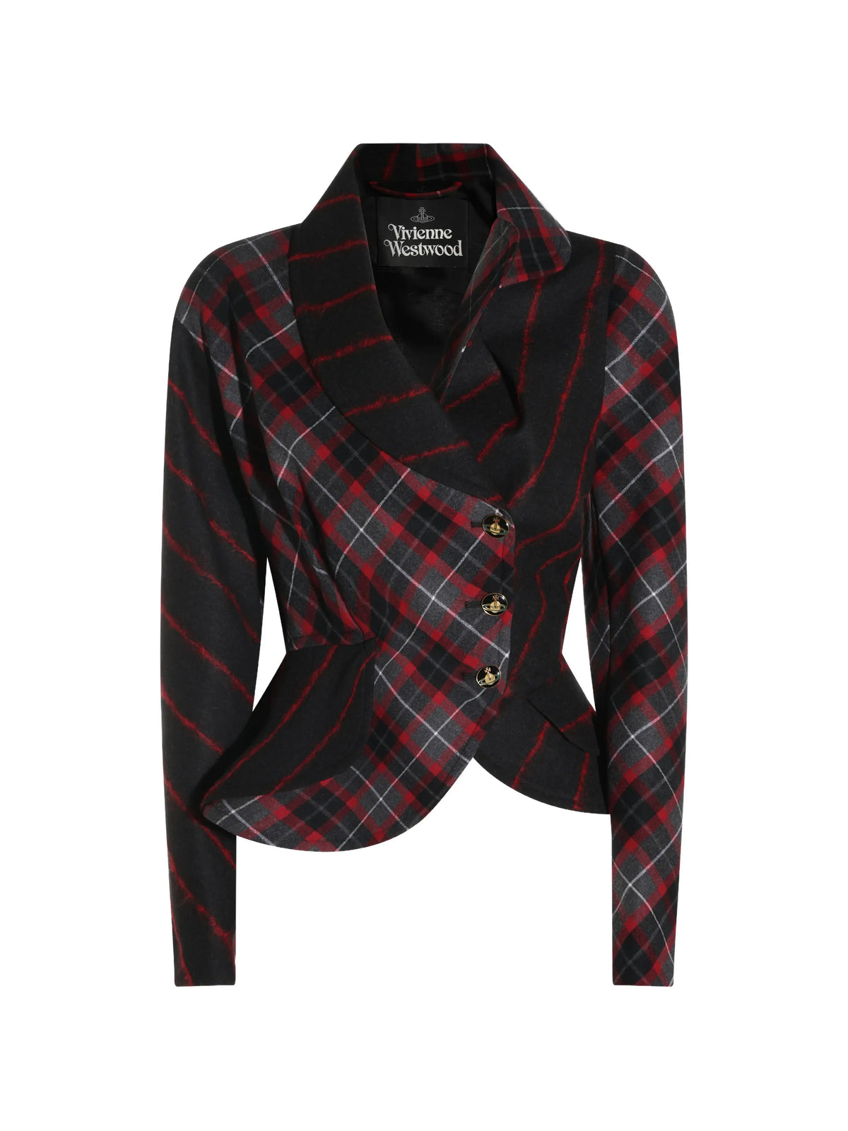 Stormy tartan-check asymmetric jacket