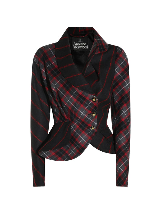 Stormy tartan-check asymmetric jacket