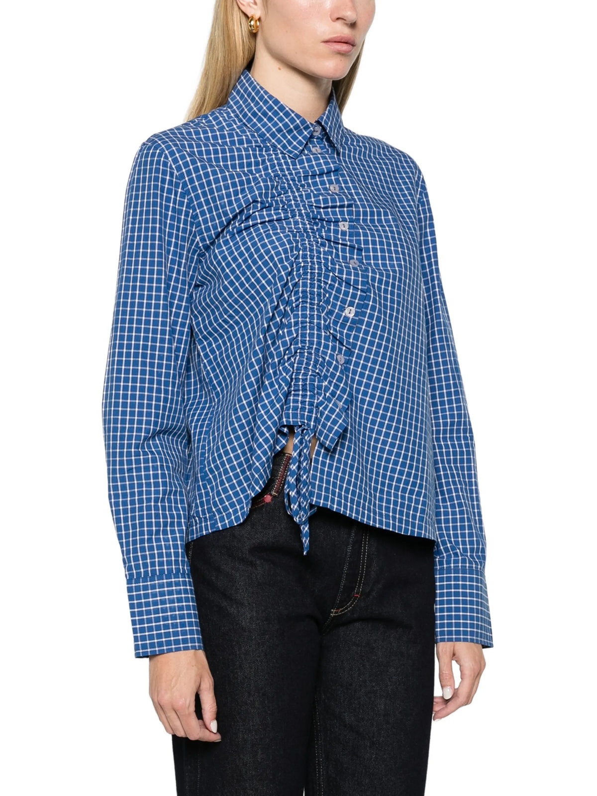 Talia ruched shirt blue check