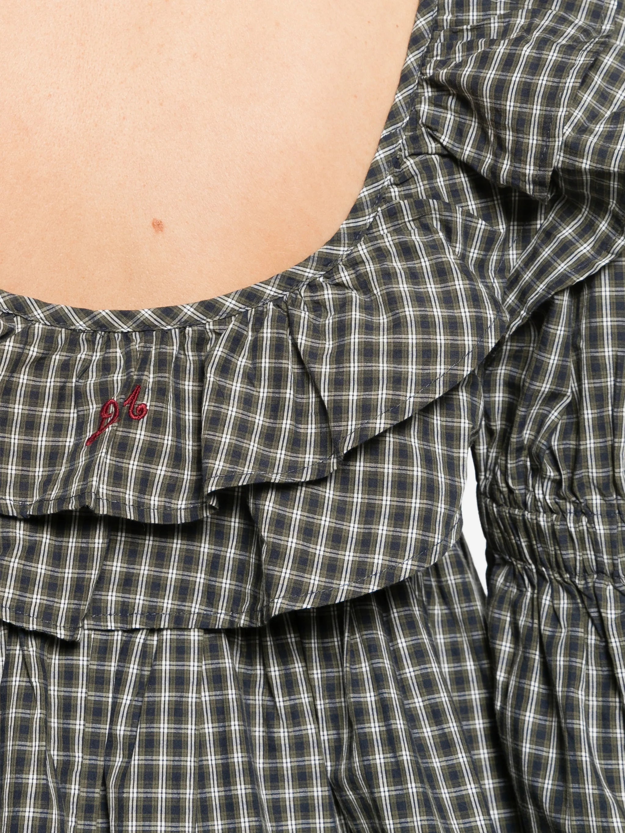 Pheonix ruffle mini dress navy green check