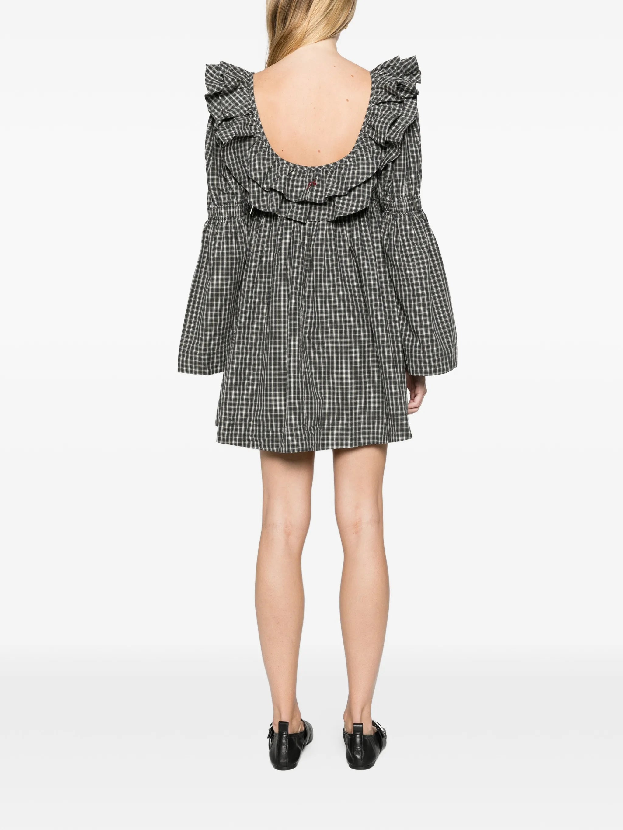 Pheonix ruffle mini dress navy green check