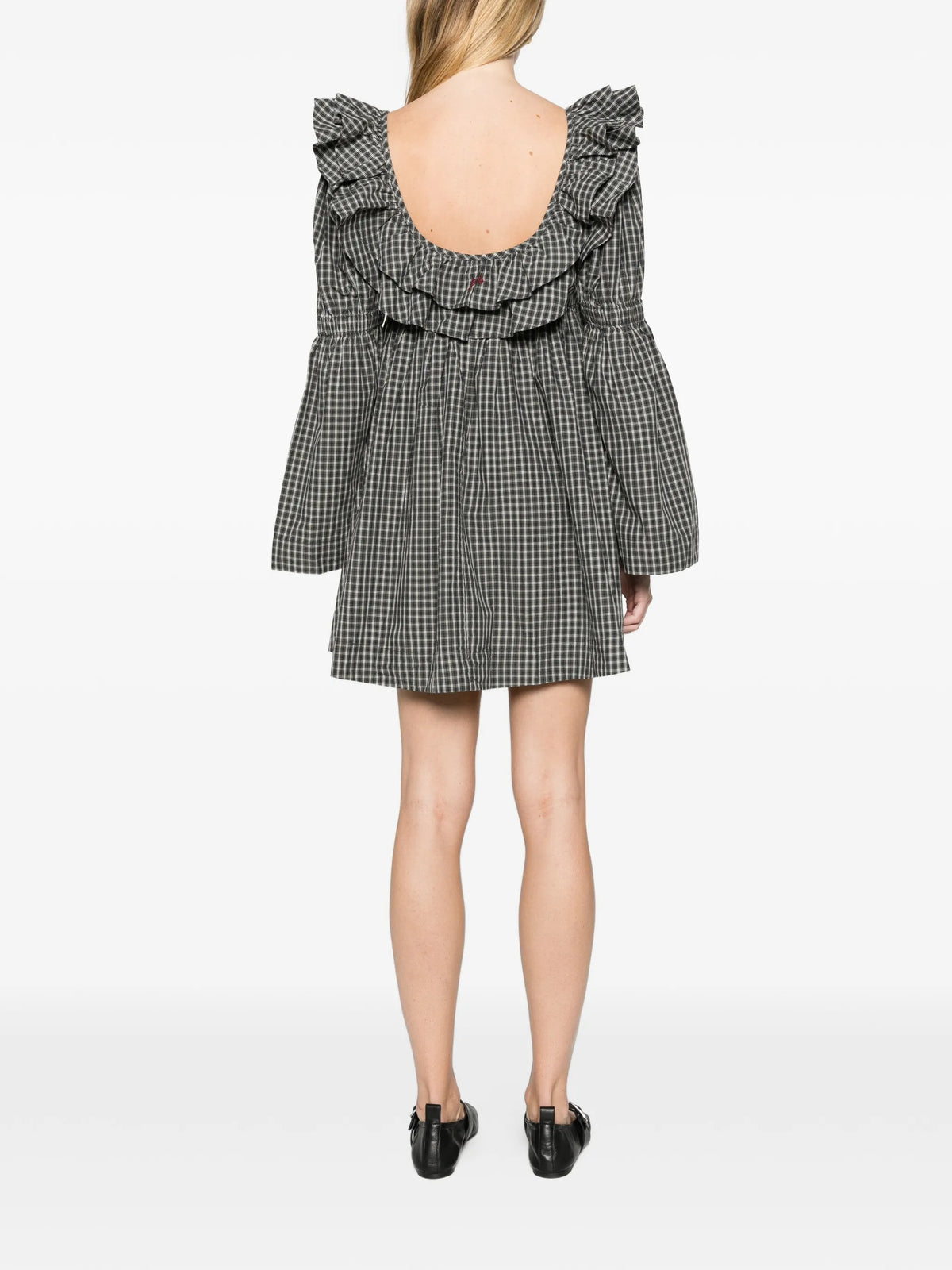 Pheonix ruffle mini dress navy green check