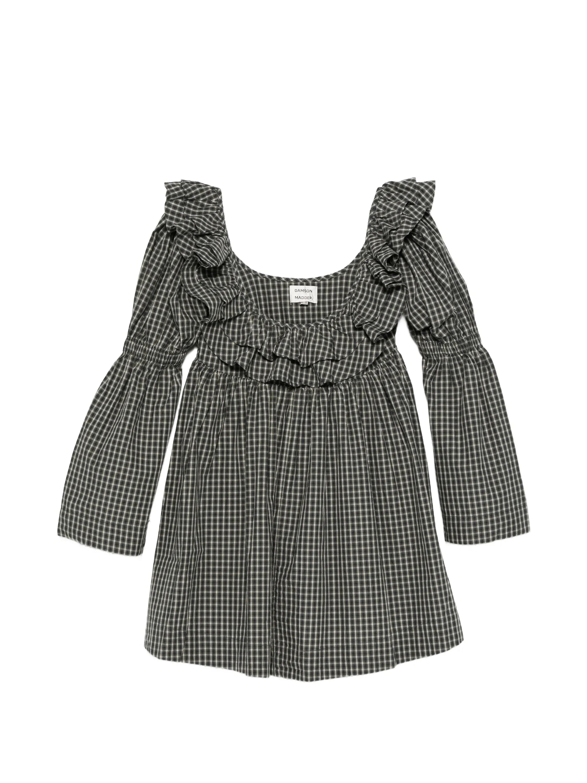 Pheonix ruffle mini dress navy green check