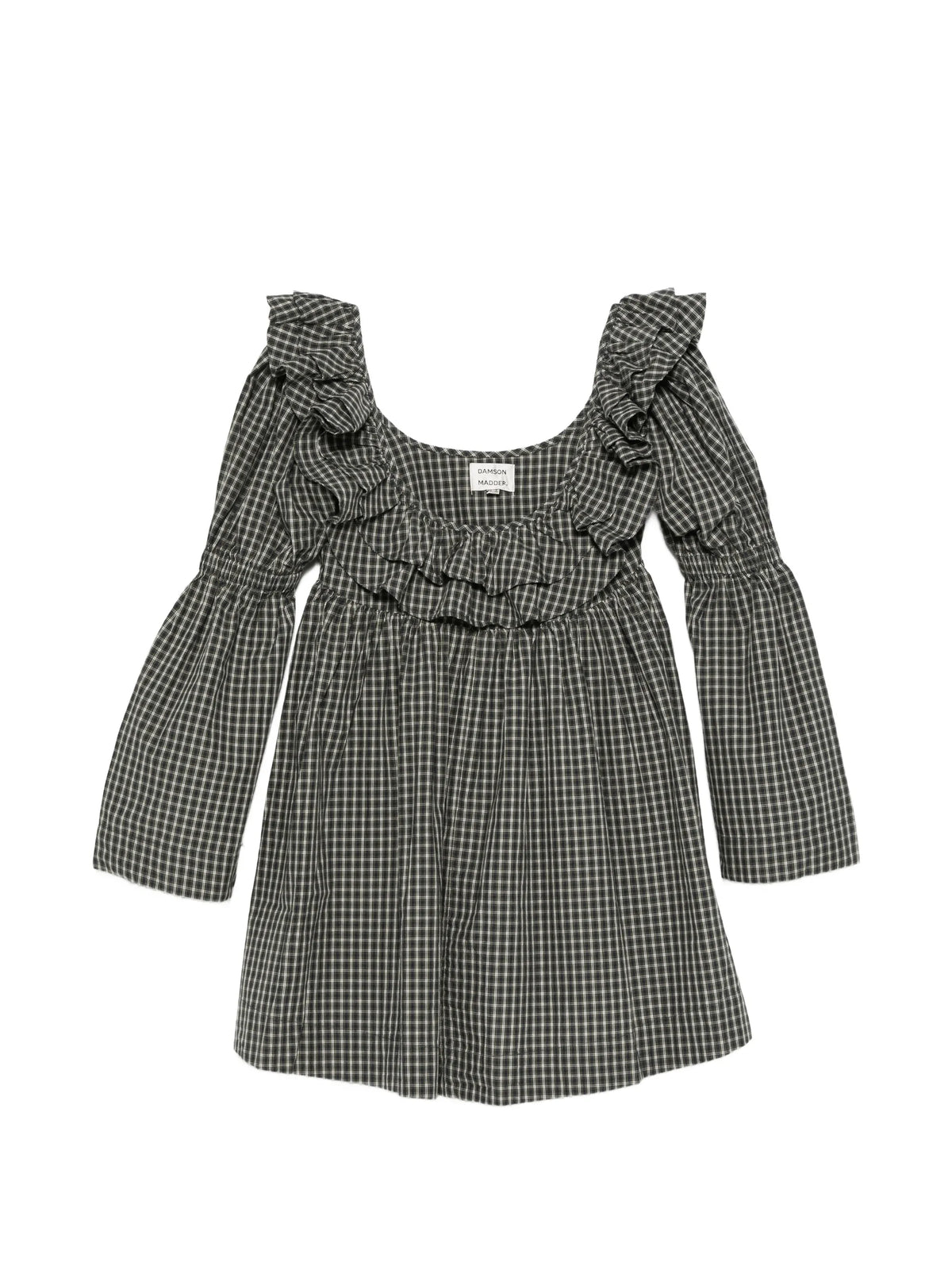 Pheonix ruffle mini dress navy green check