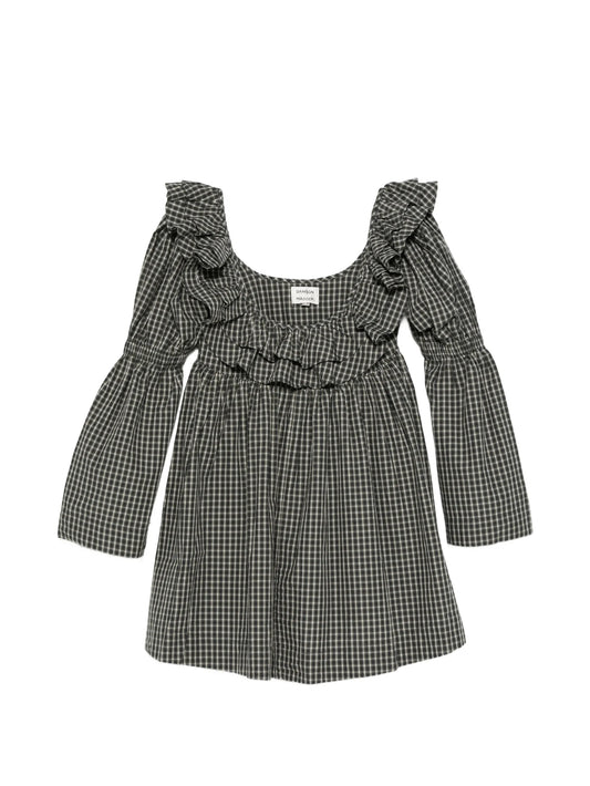 Pheonix ruffle mini dress navy green check