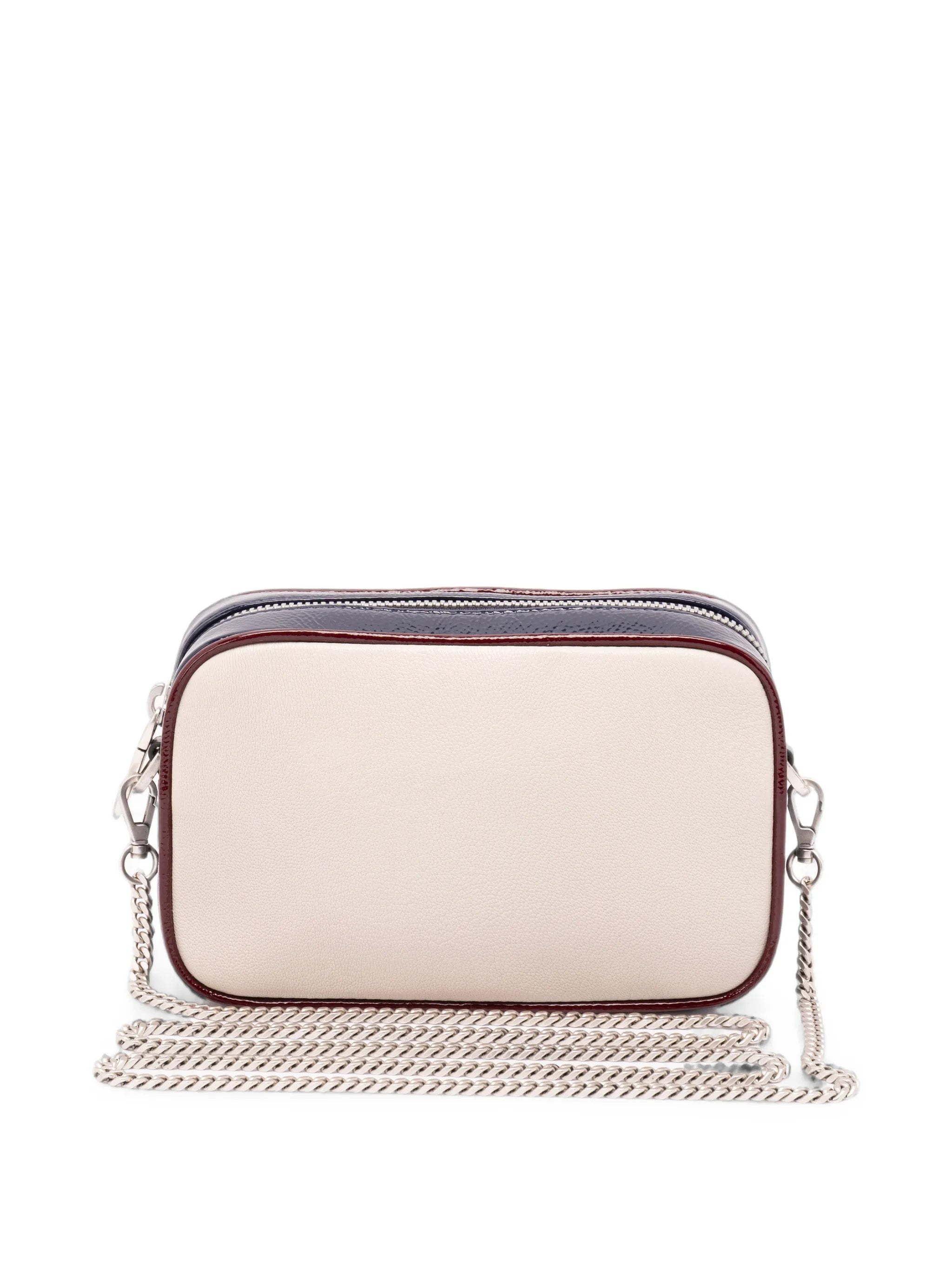 mini Star bag in butter-white leather with black star and burgundy and dark blue details
